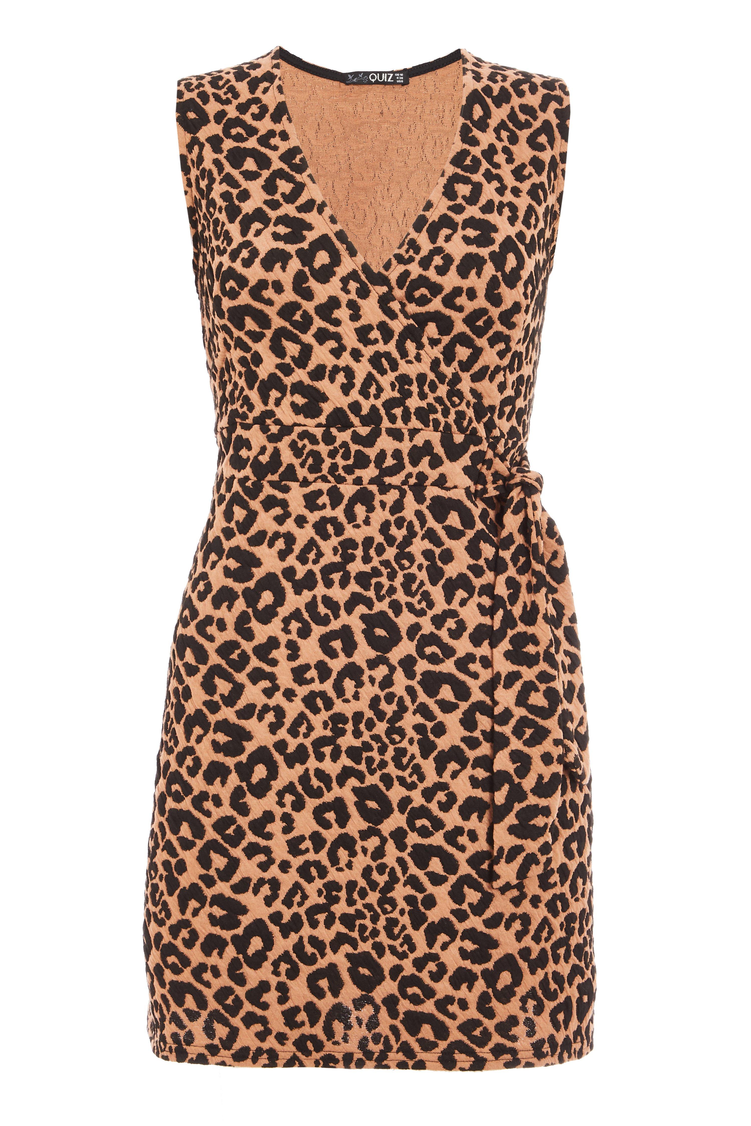 Brown and Black Knit Leopard Print Pinafore - Quiz Clothing