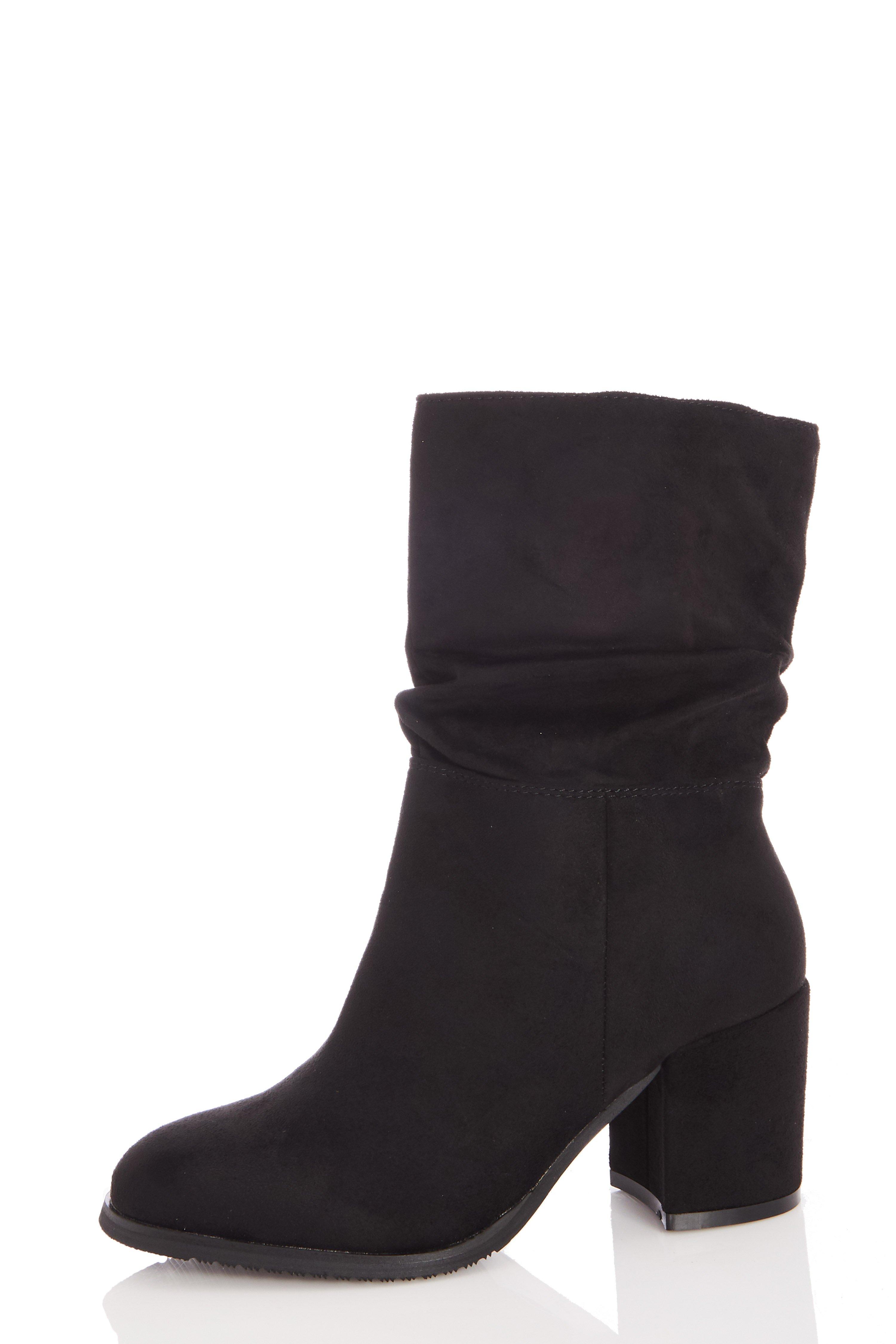 Black Faux Suede Ruched Block Heel Ankle Boots - Quiz Clothing