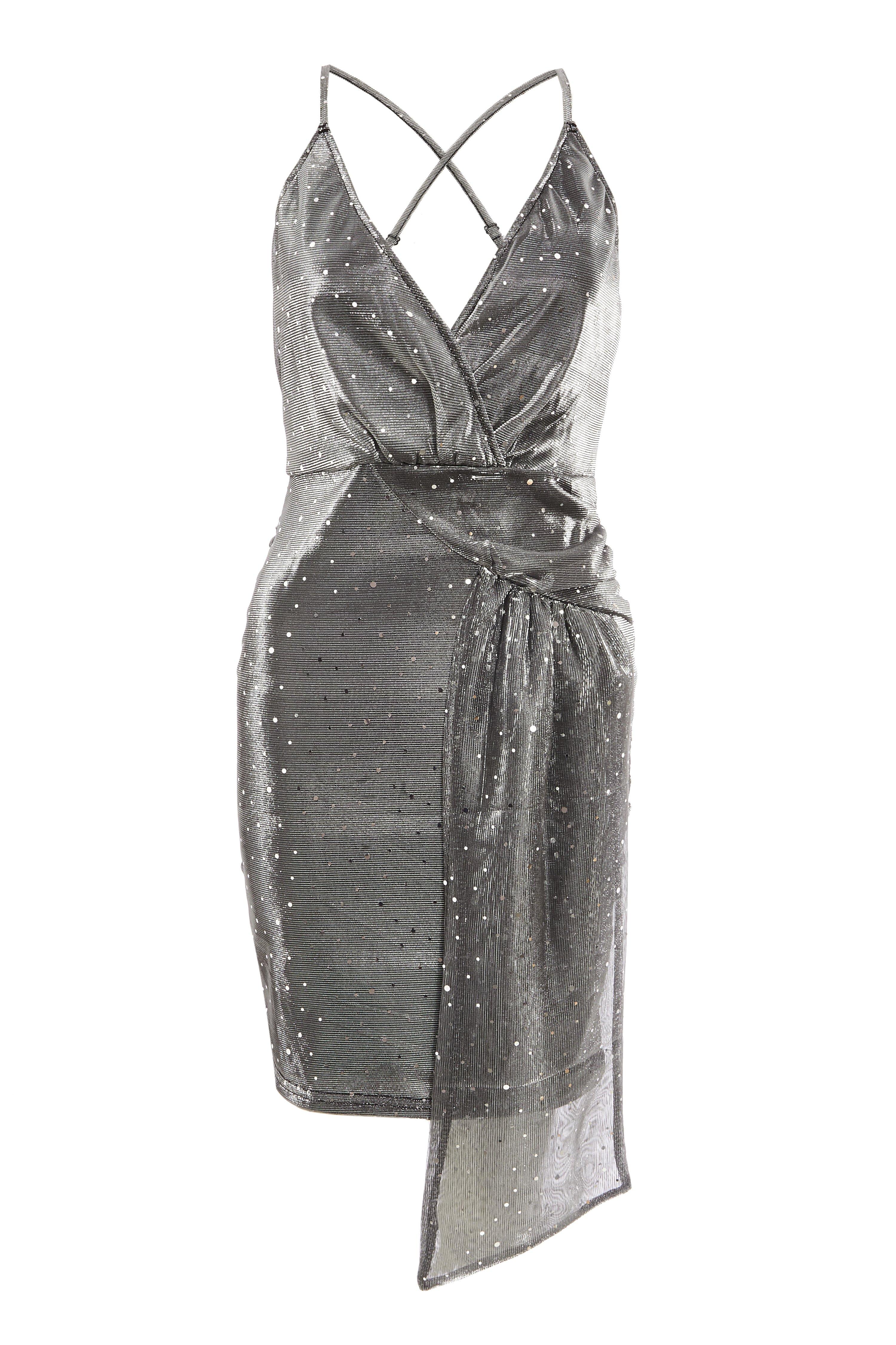 Silver Strappy Drape Bodycon Dress - Quiz Clothing