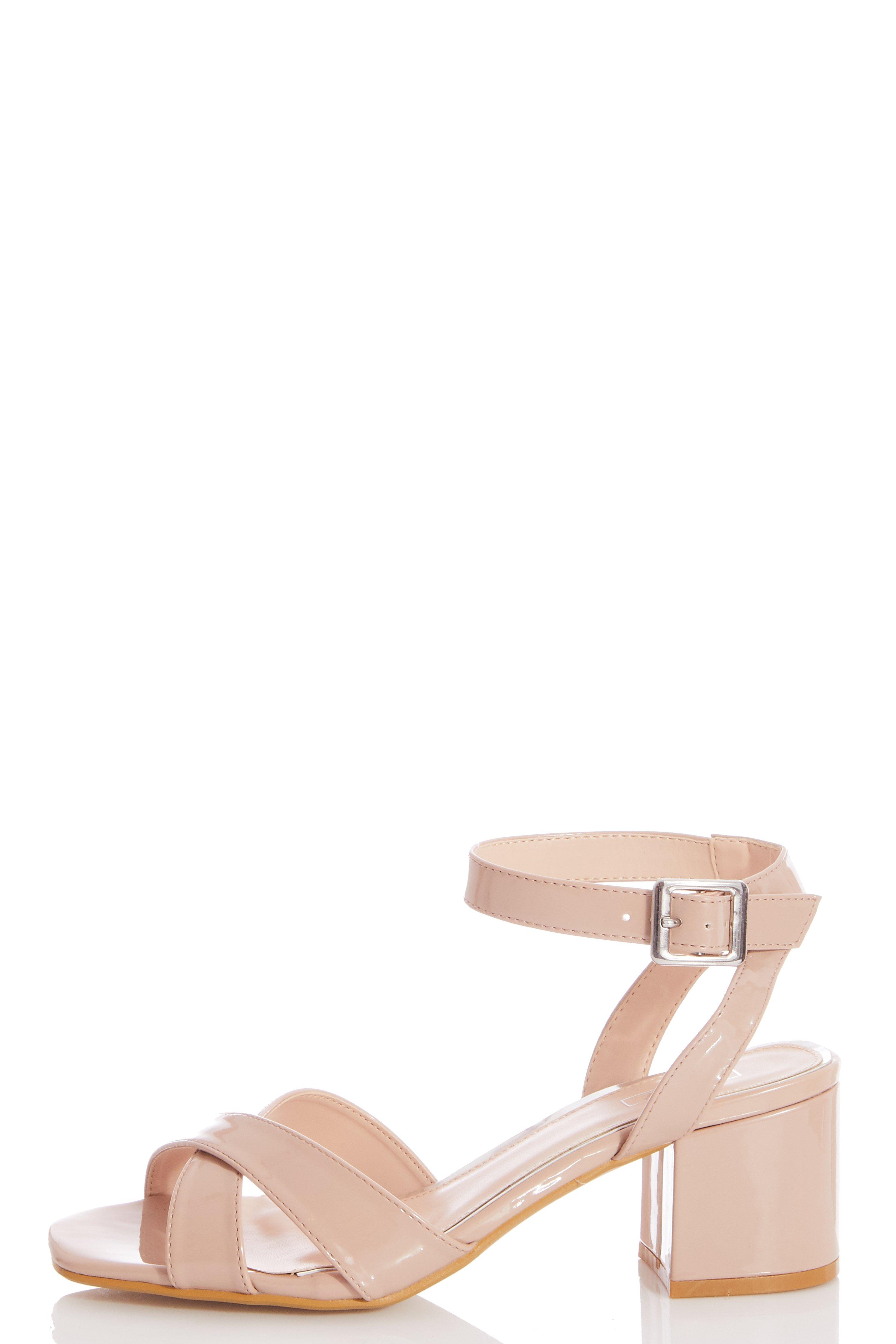 Nude Patent Block Heel Sandals Quiz Clothing