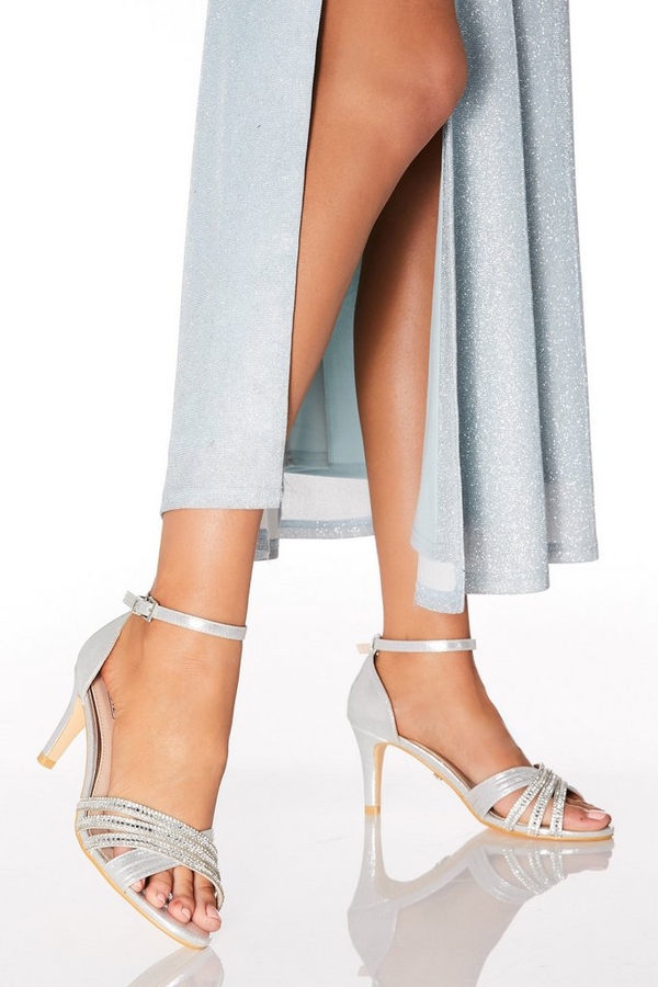 quiz low heel silver sandals