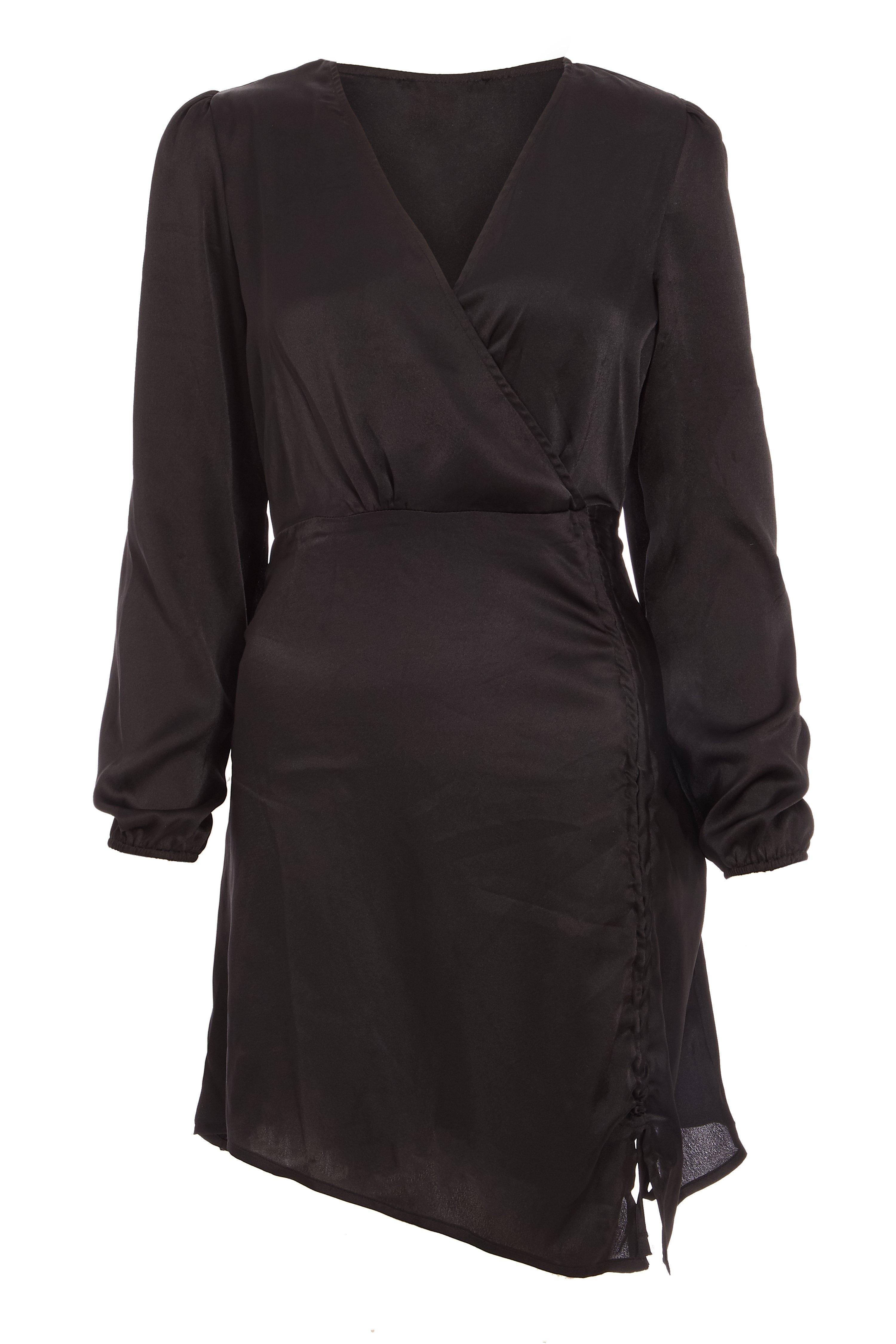 Black Satin Ruched Dress - Quiz Clothing