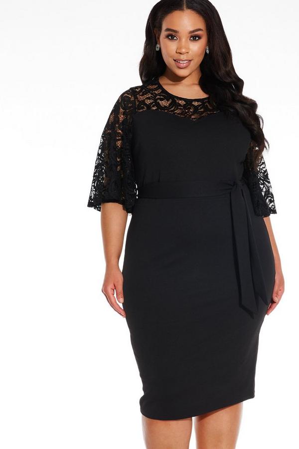 Curve Black Lace Sleeve Midi Dress - Quiz Clothing