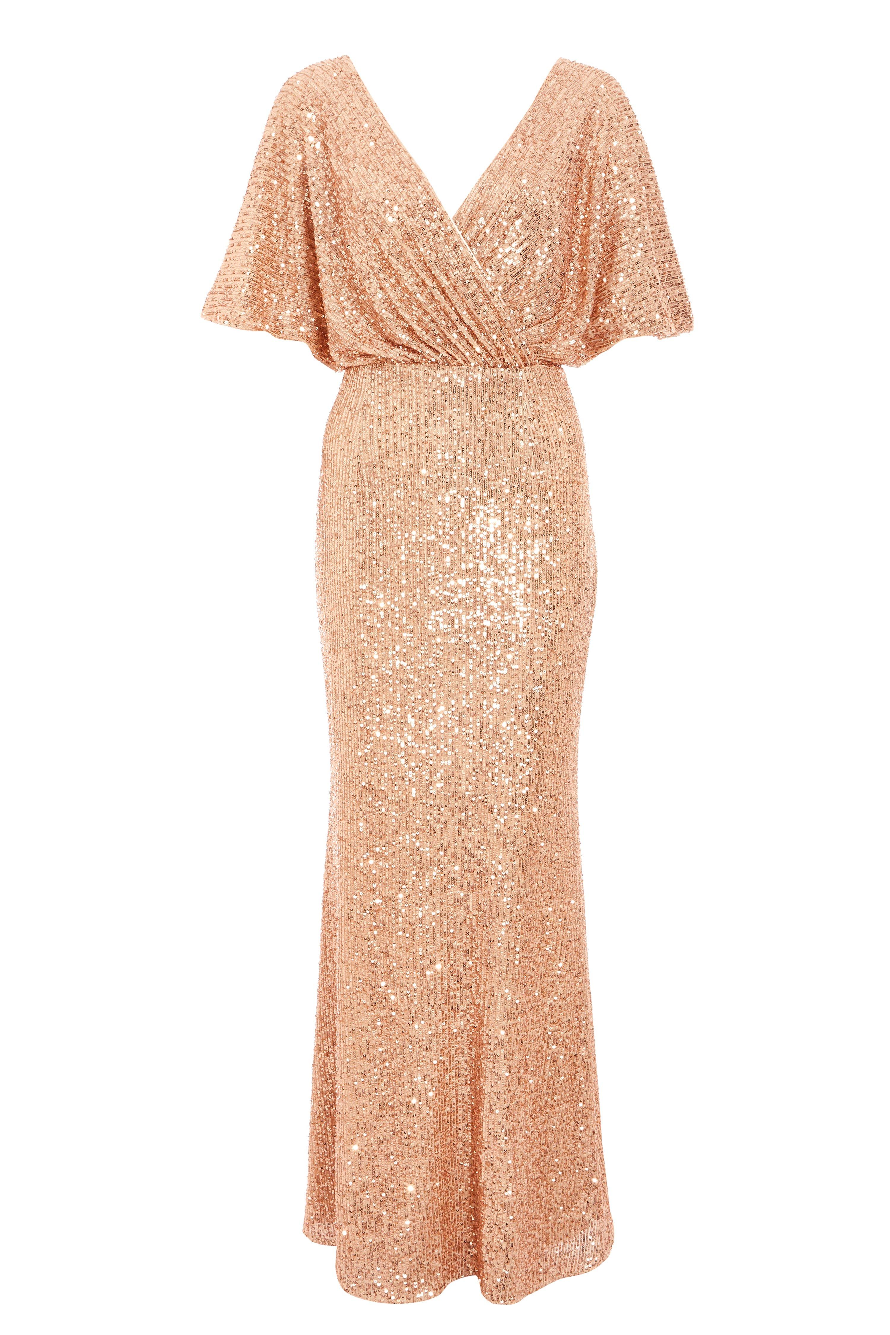 Champagne Sequin Wrap Maxi Dress - Quiz ...