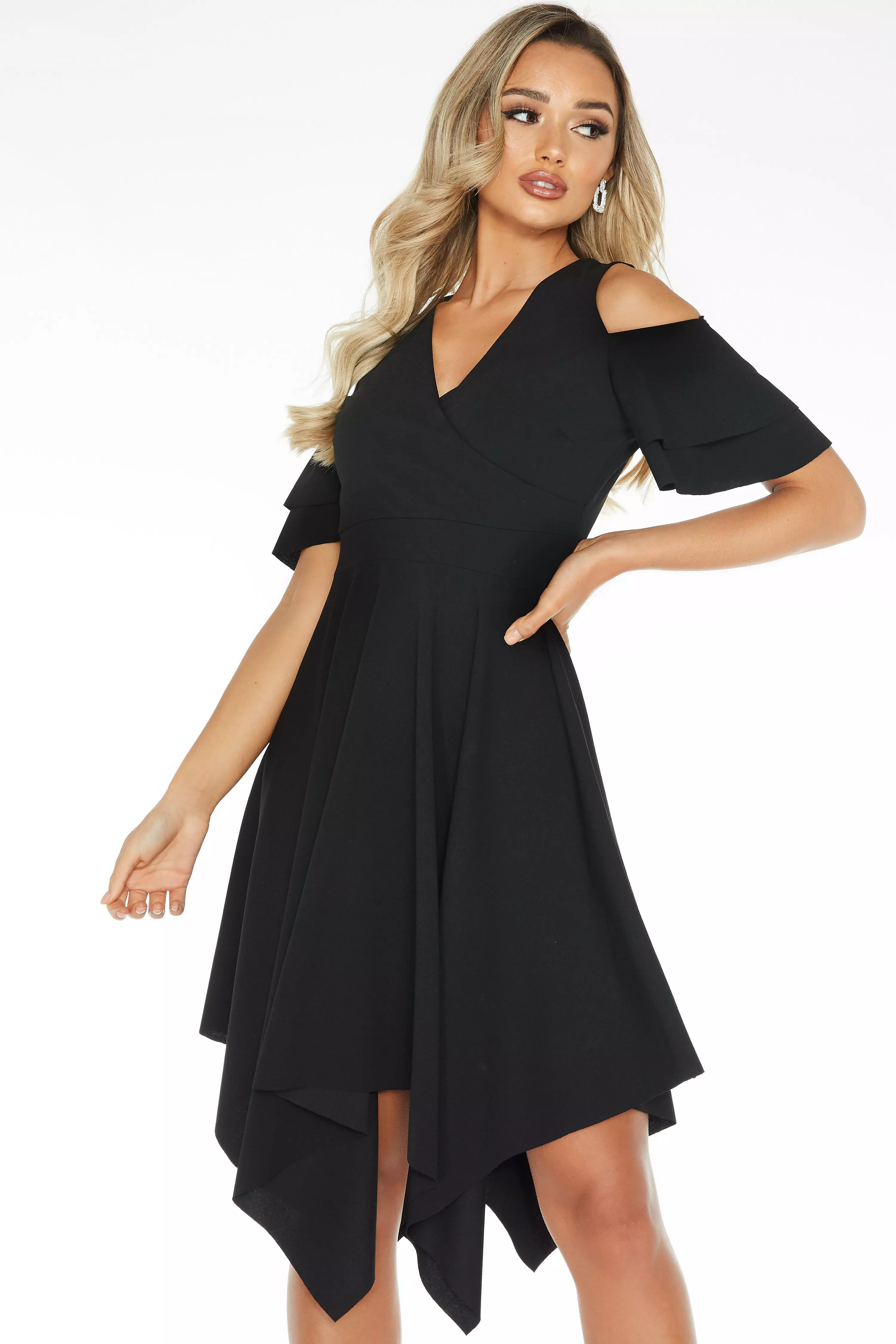 black cold shoulder dress uk