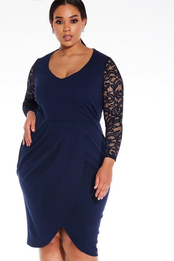 Curve Navy Lace Wrap Dress - Quiz Clothing