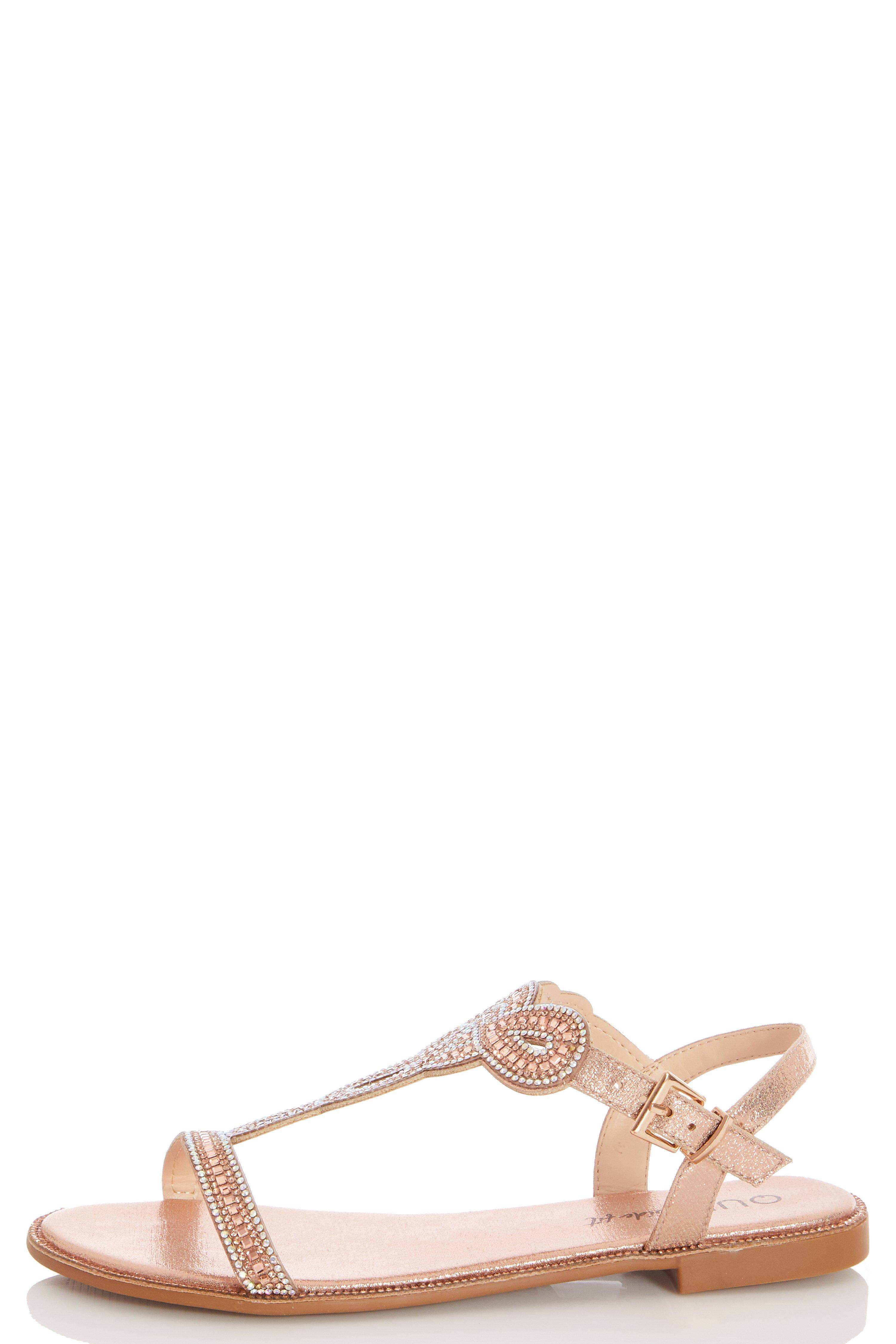 Wide Fit Rose Gold Diamante Sandals - Quiz Clothing