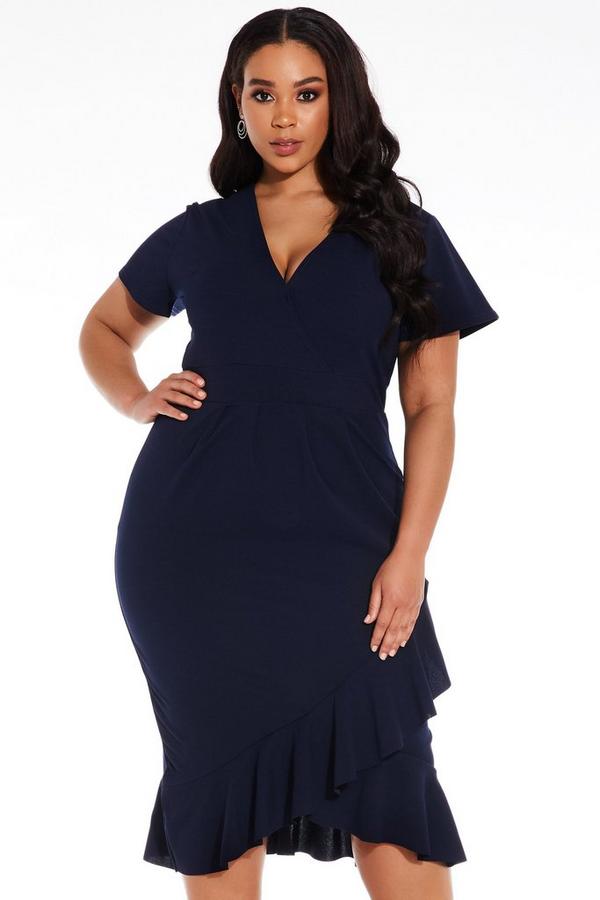 Curve Navy Wrap Midi Dress - Quiz Clothing