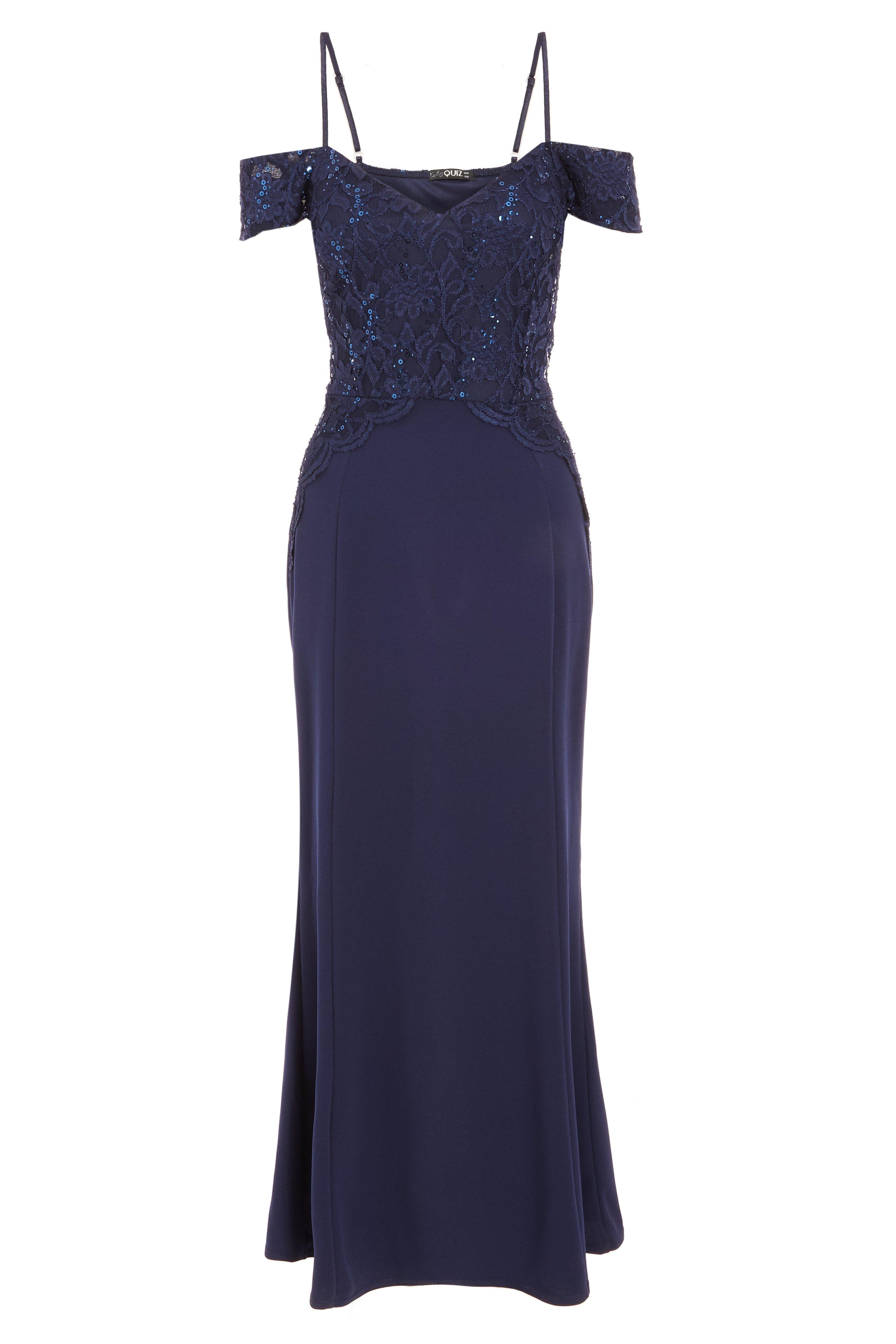 quiz navy sequin lace maxi dress