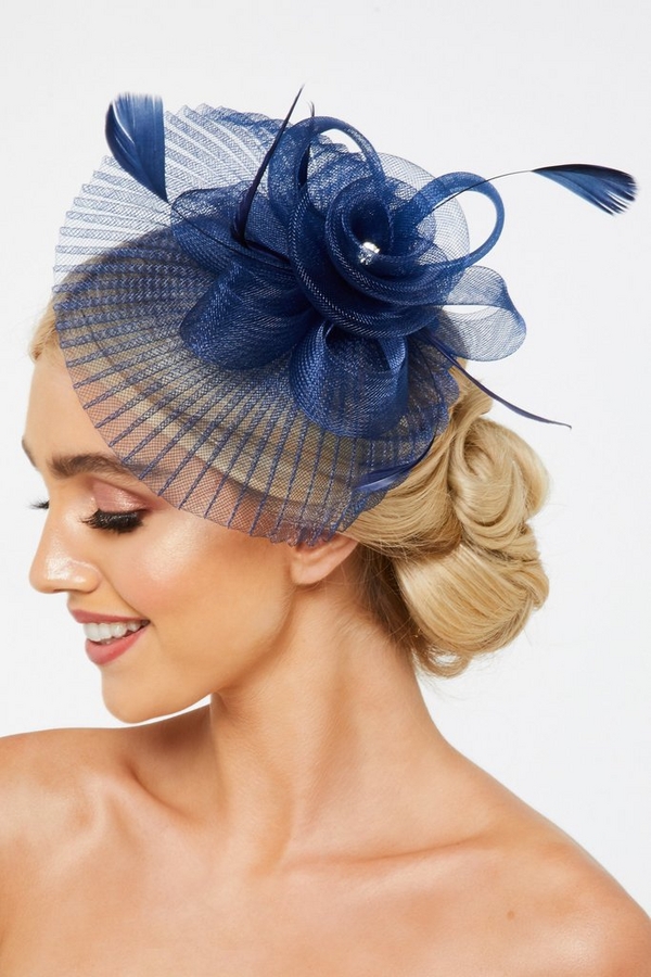 Navy Flower Pleated Fascinator Quiz Clothing