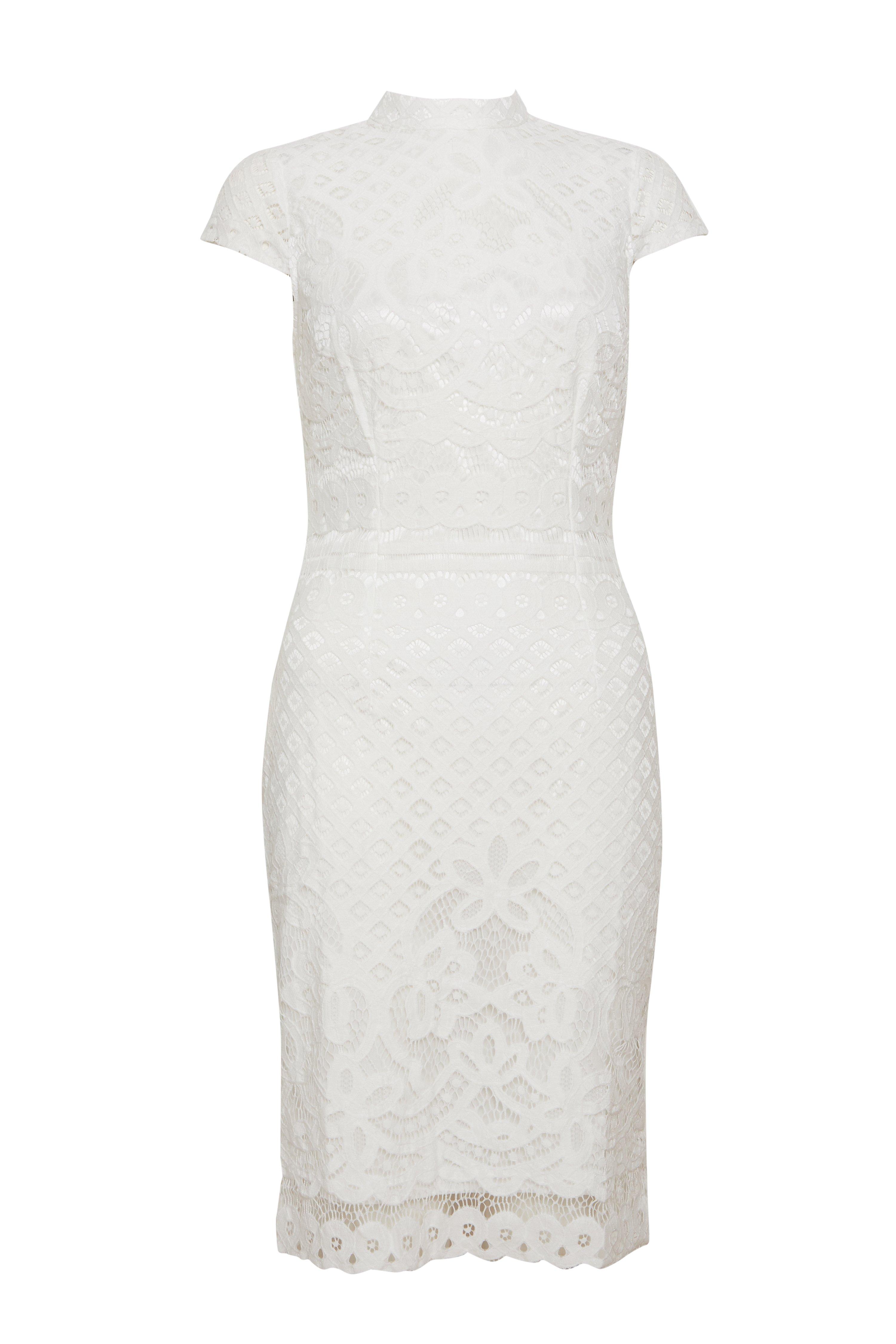White Lace High Neck Midi Dress - Quiz Clothing
