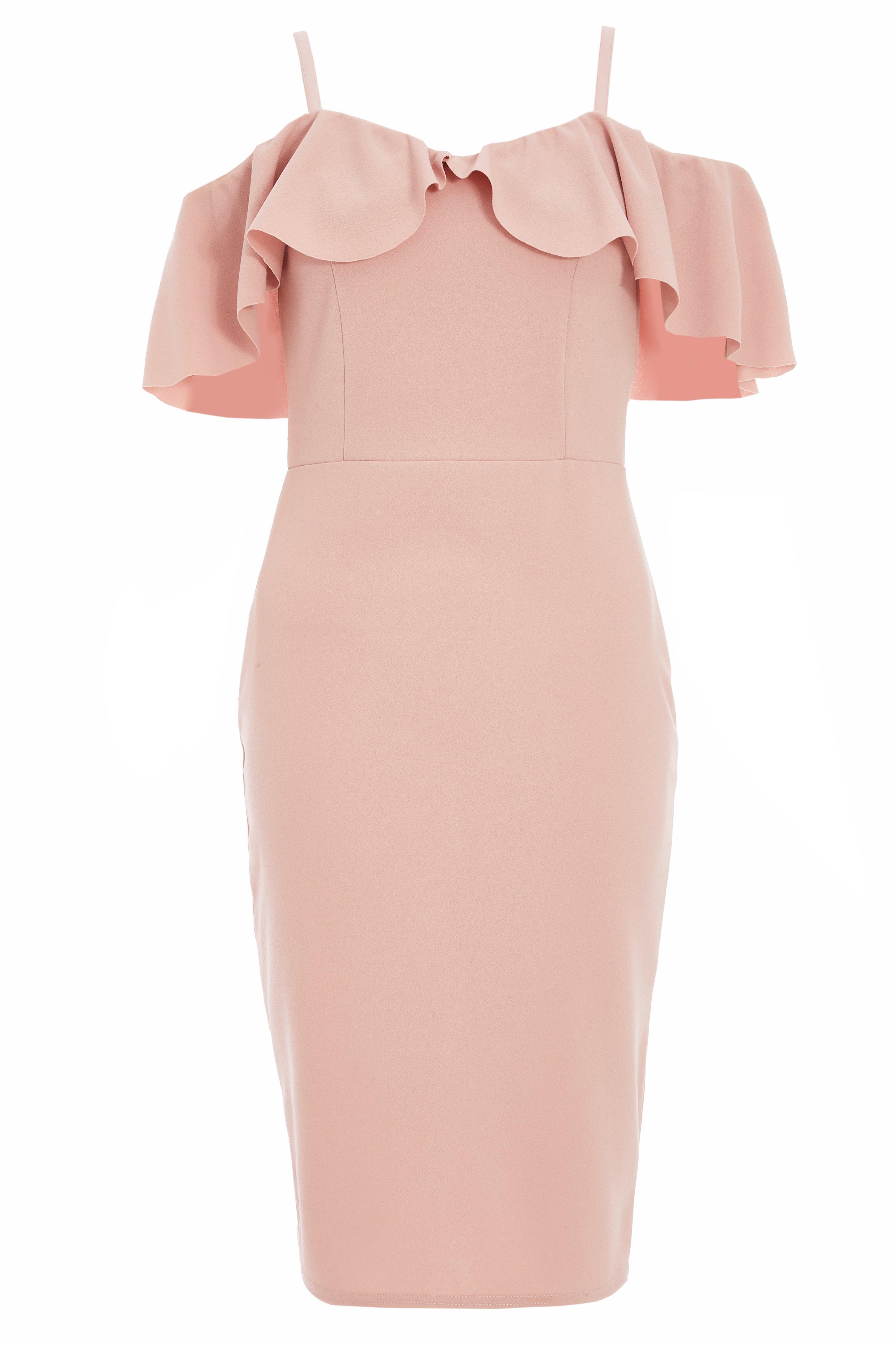 Pink Cold Shoulder Midi Dress - Quiz Clothing