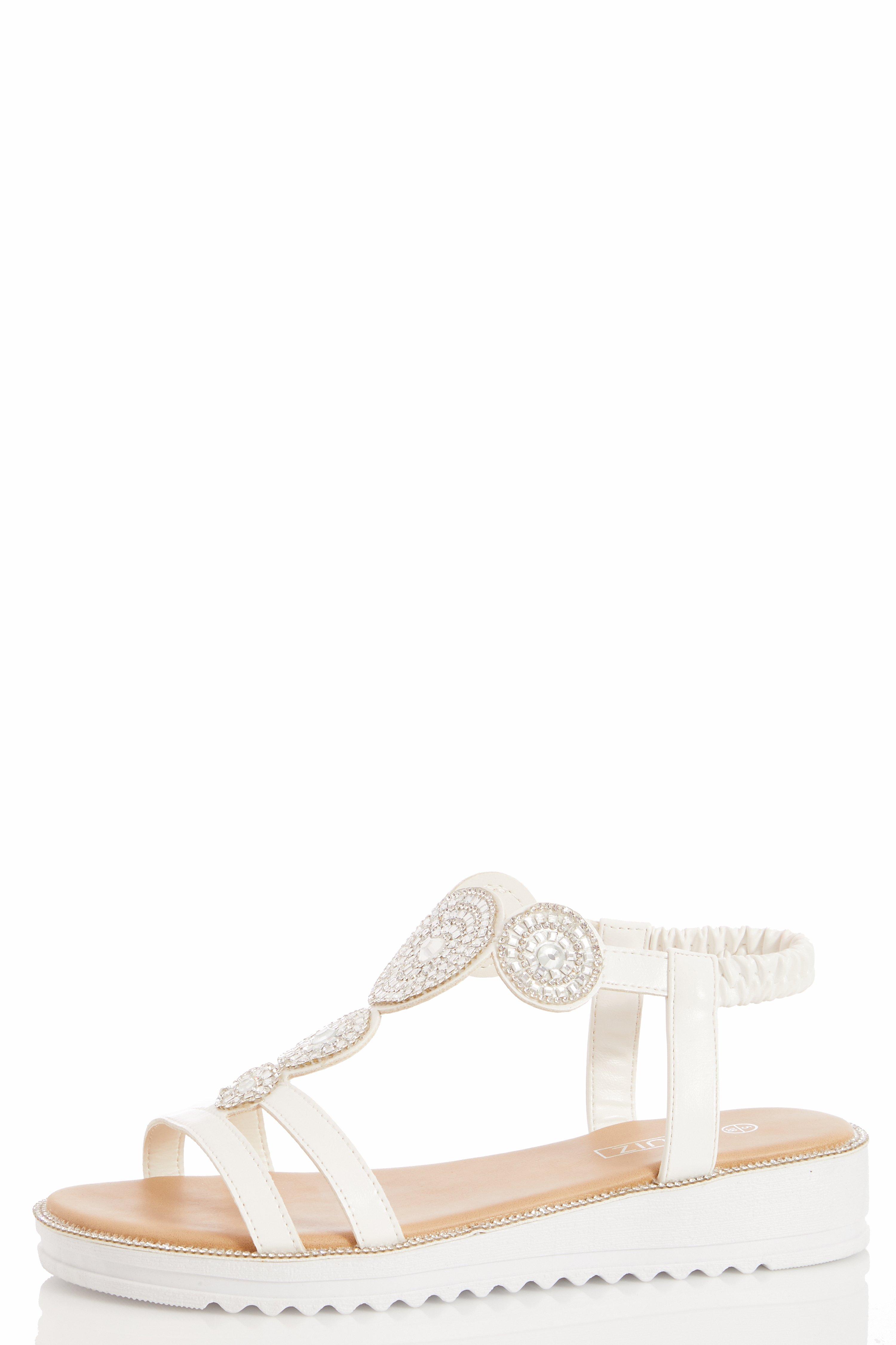 Comfort White Faux Leather Embellished Sandals - Quiz Clothing