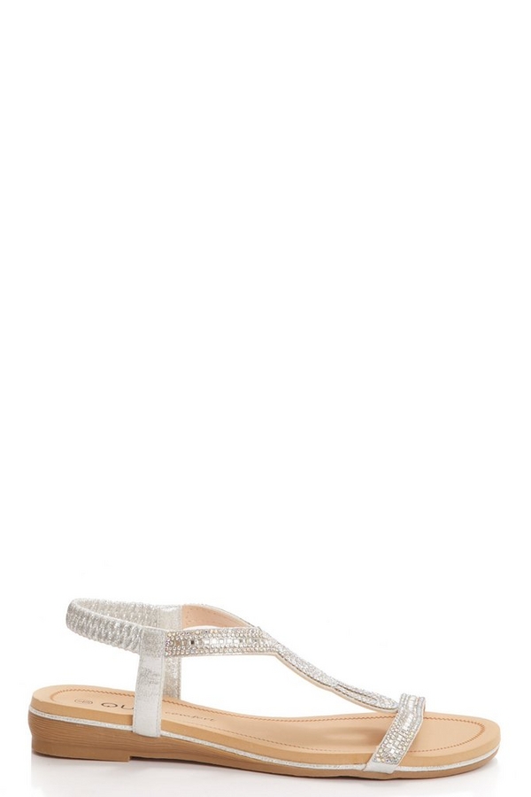 Silver Shimmer Diamante Flat Sandals