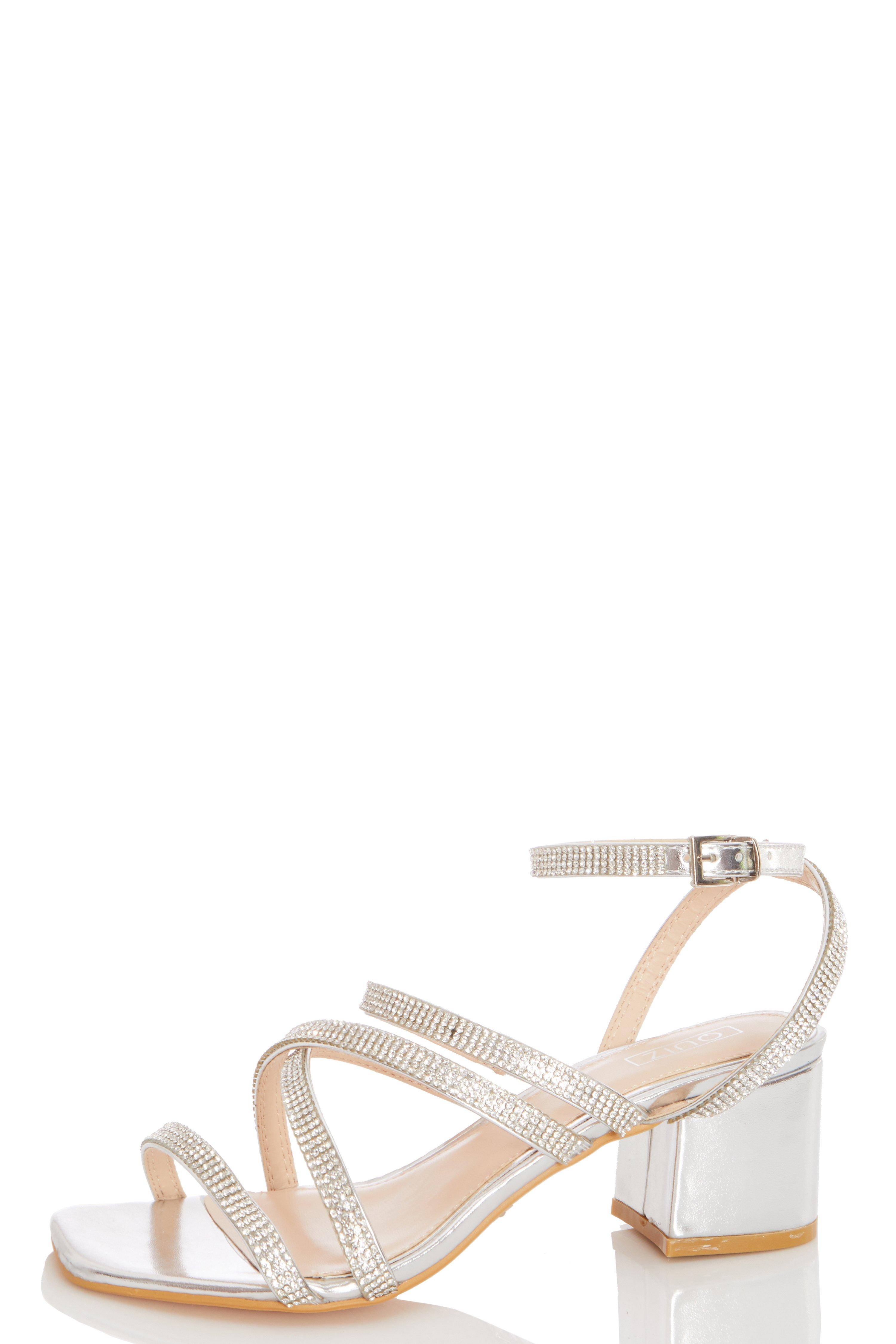 Silver Embellished Heeled Sandals - Quiz Clothing