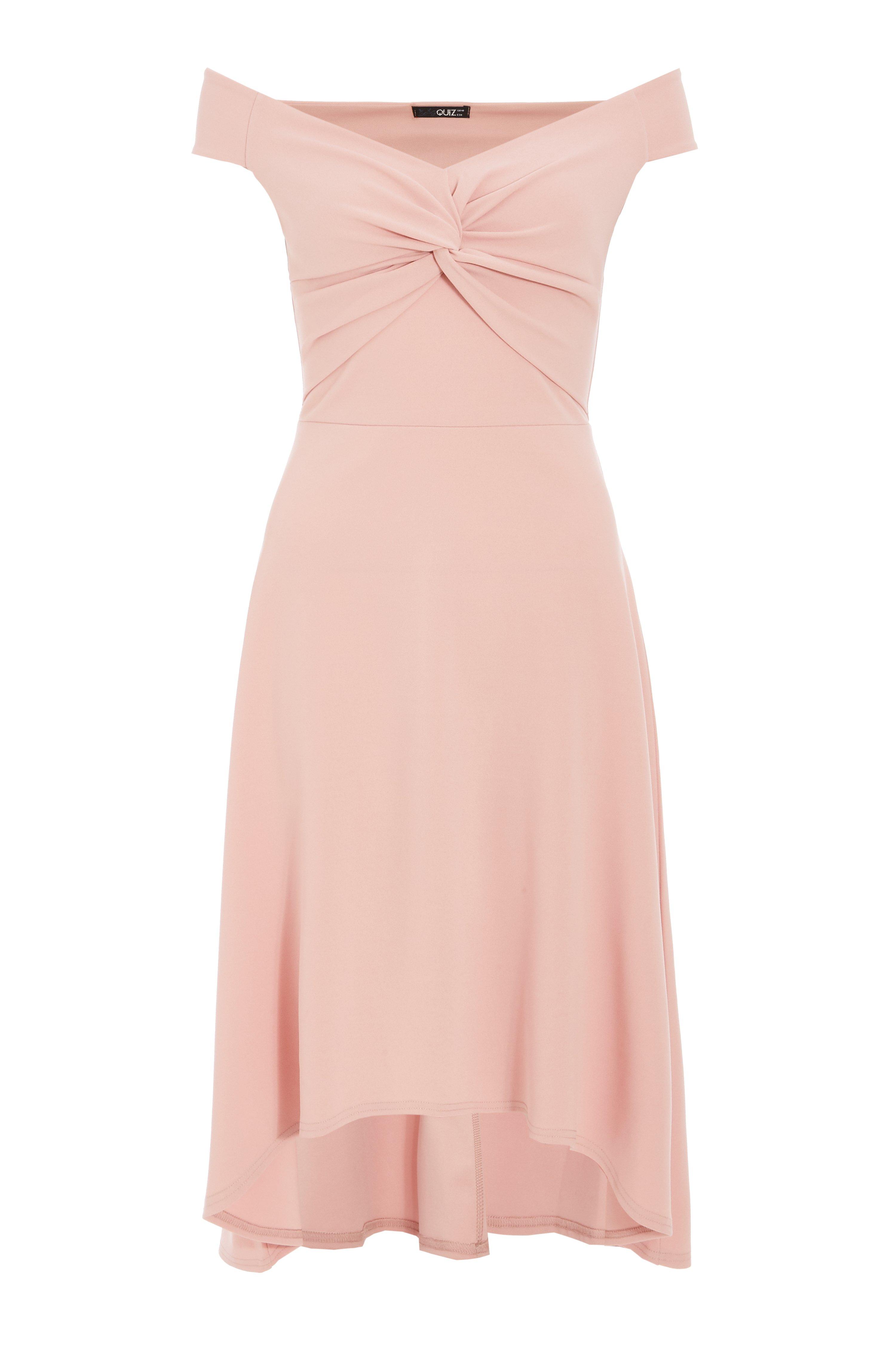 quiz pink bardot dip hem dress