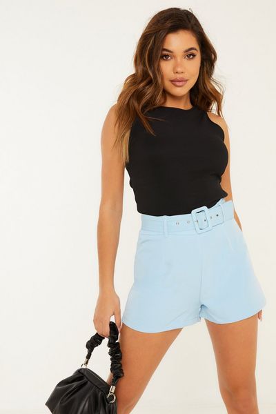 Pale Blue Belted Shorts