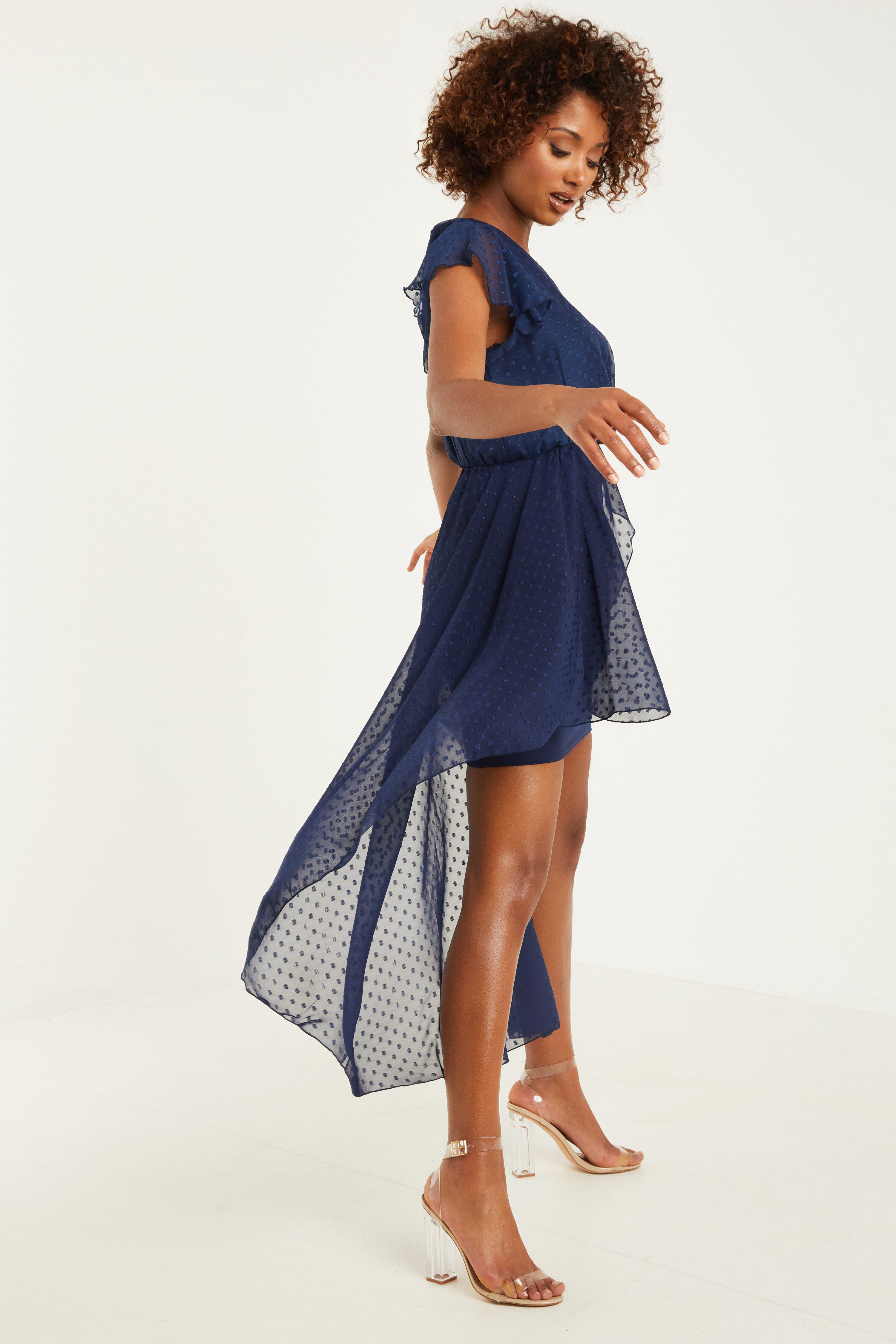 quiz navy dip hem dress