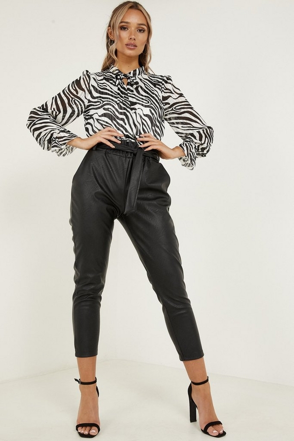 Q x Joanna Chimonides Black Faux Leather Tapered Trousers