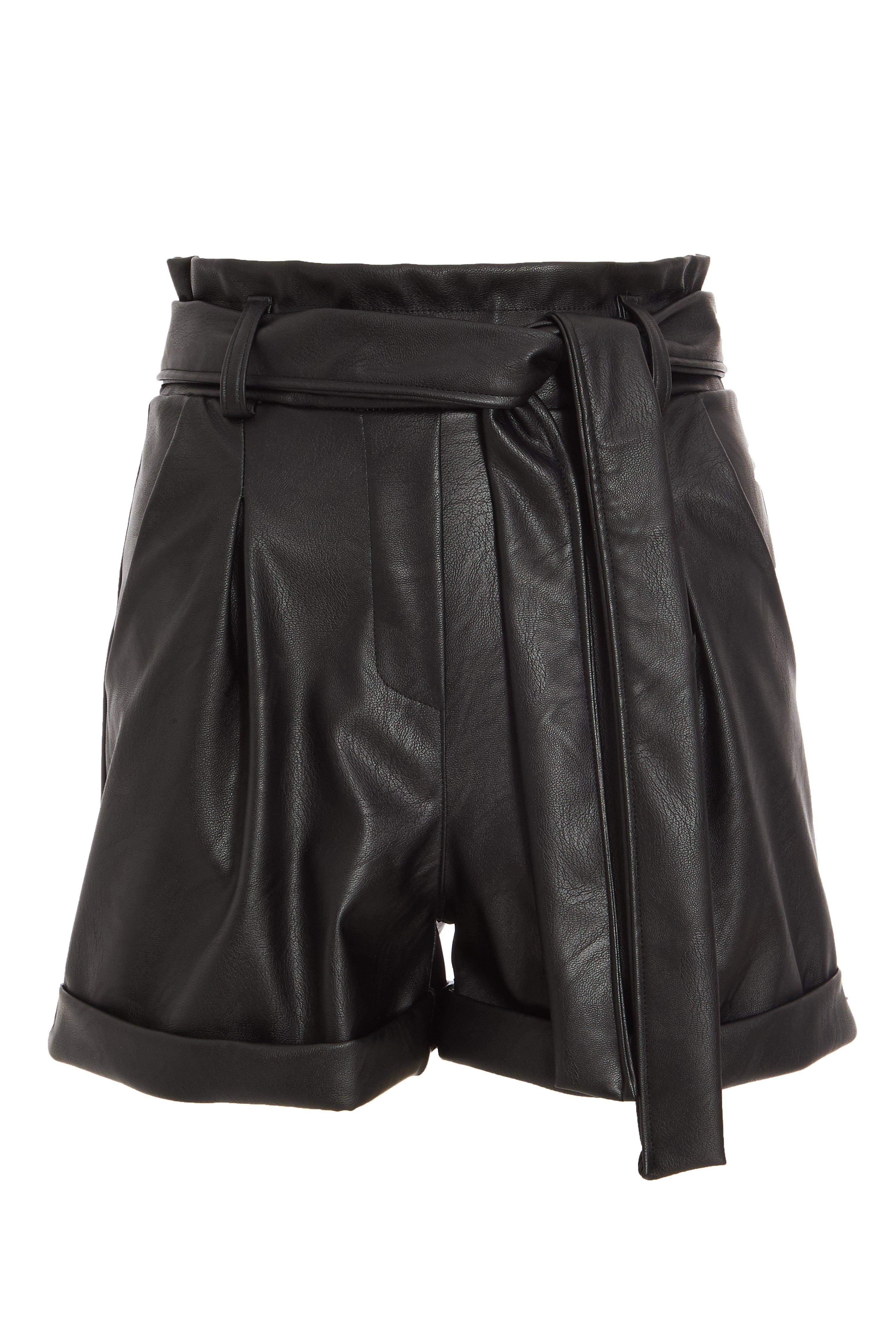 Black Faux Leather Paper Bag Shorts - Quiz Clothing