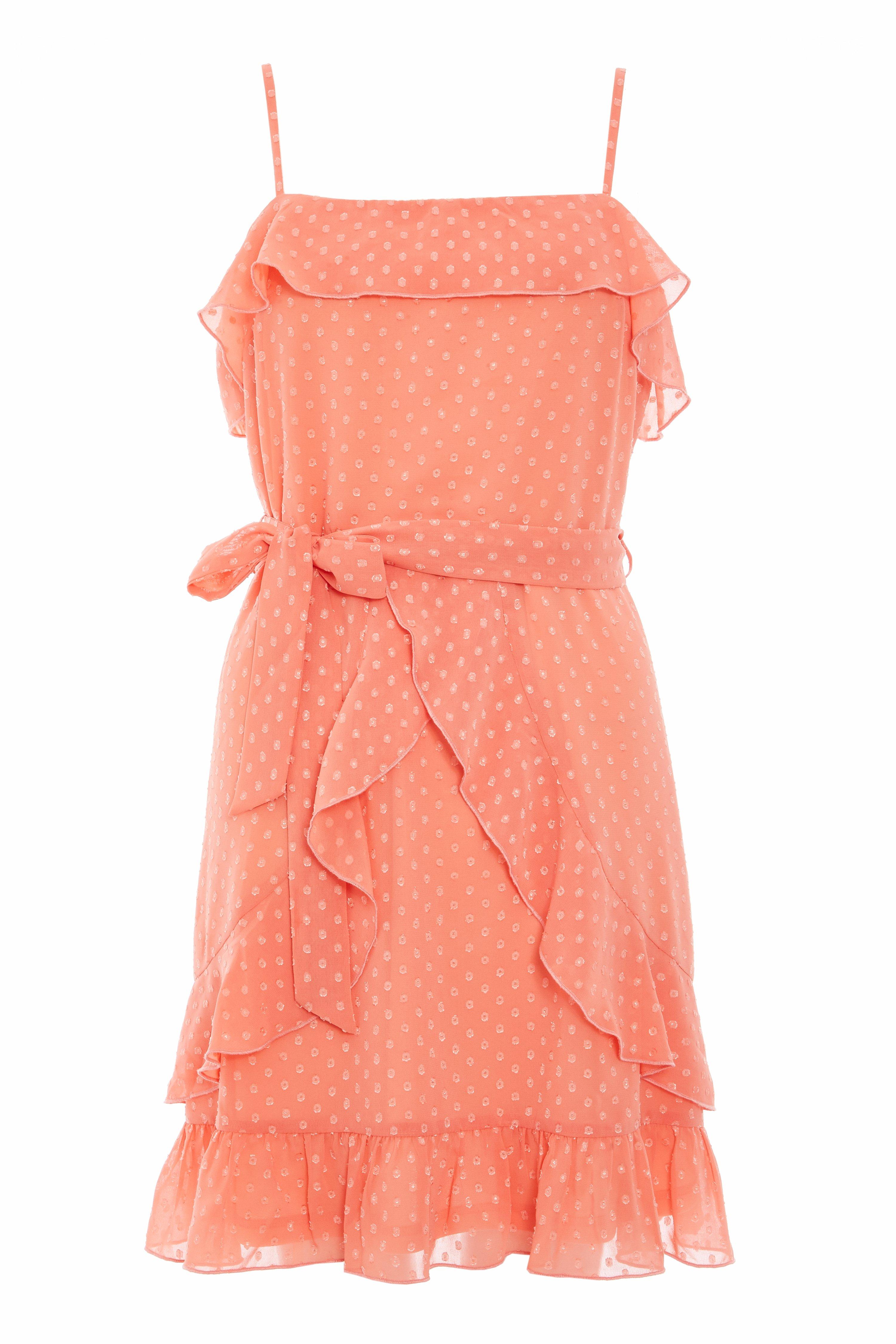 coral polka dot dress