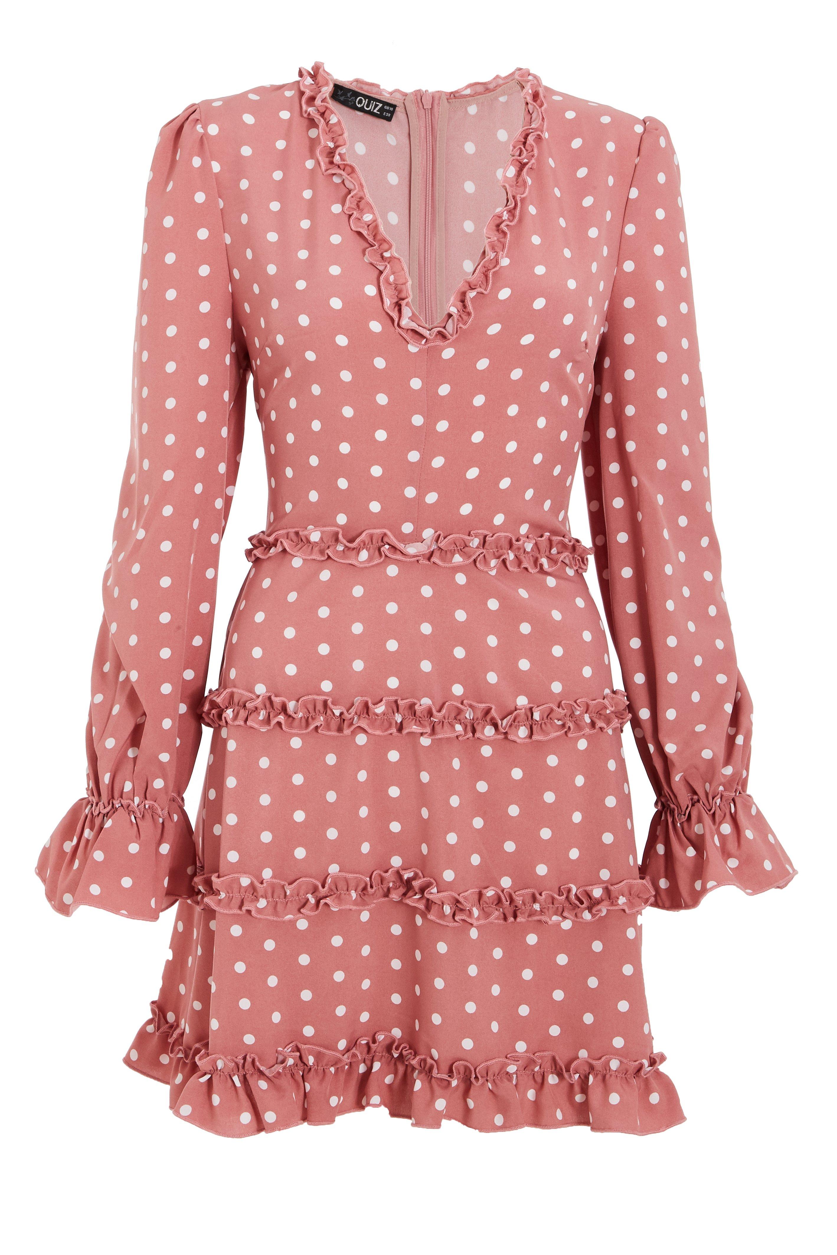 Rose Pink Polka Dot Skater Dress - Quiz Clothing