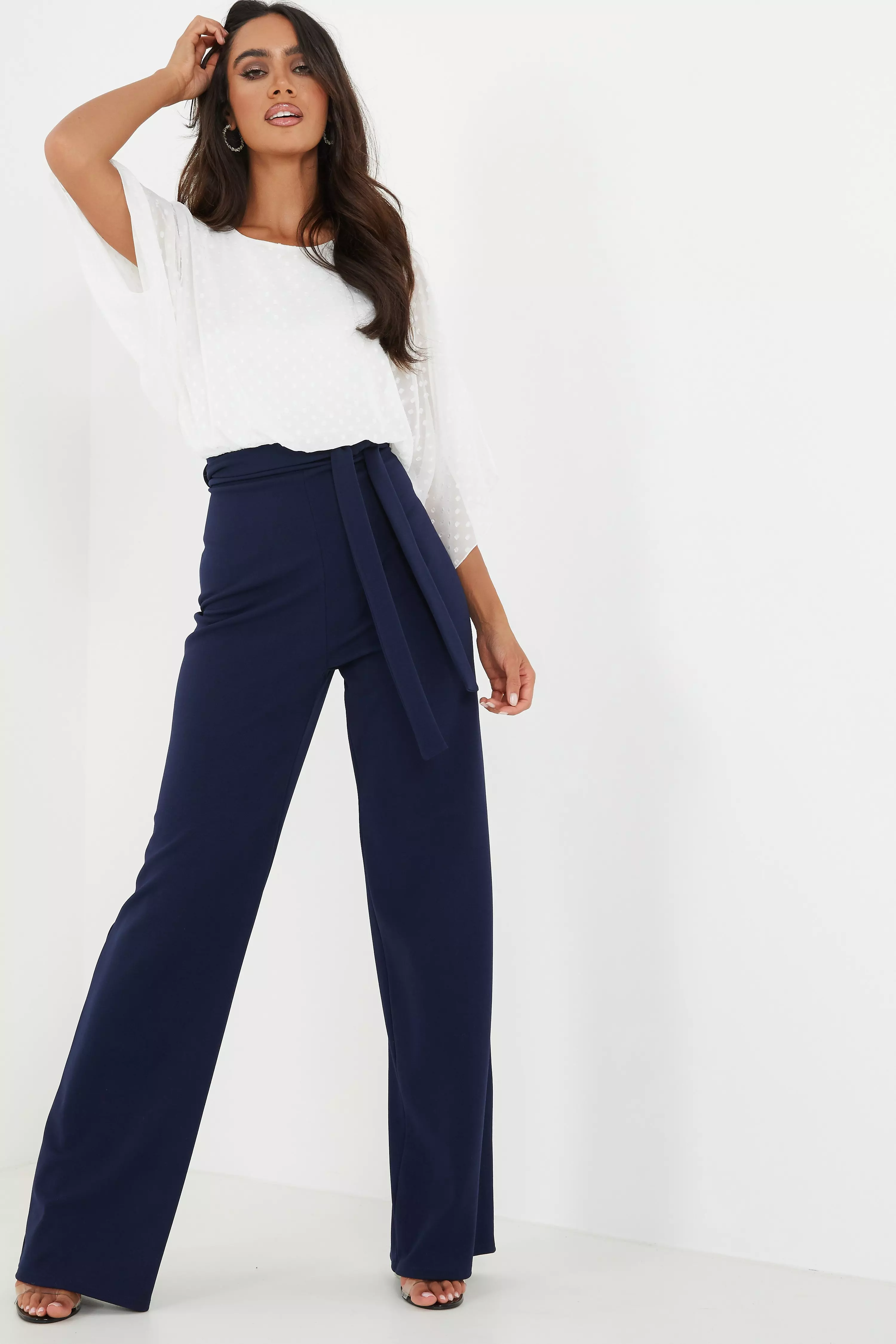 navy and cream jumpsuit