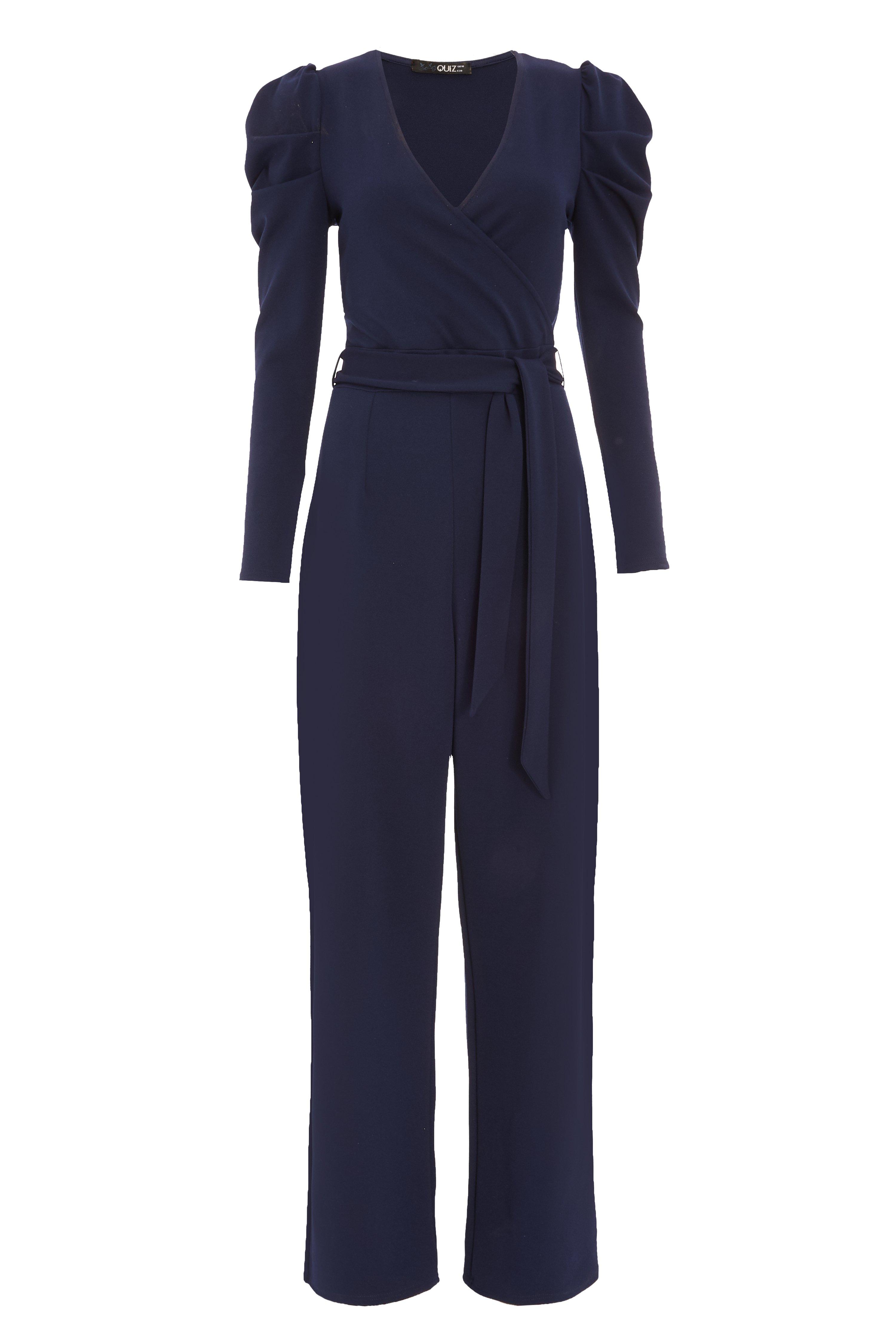 Navy Puff Sleeve Jumpsuit Quiz Clothing