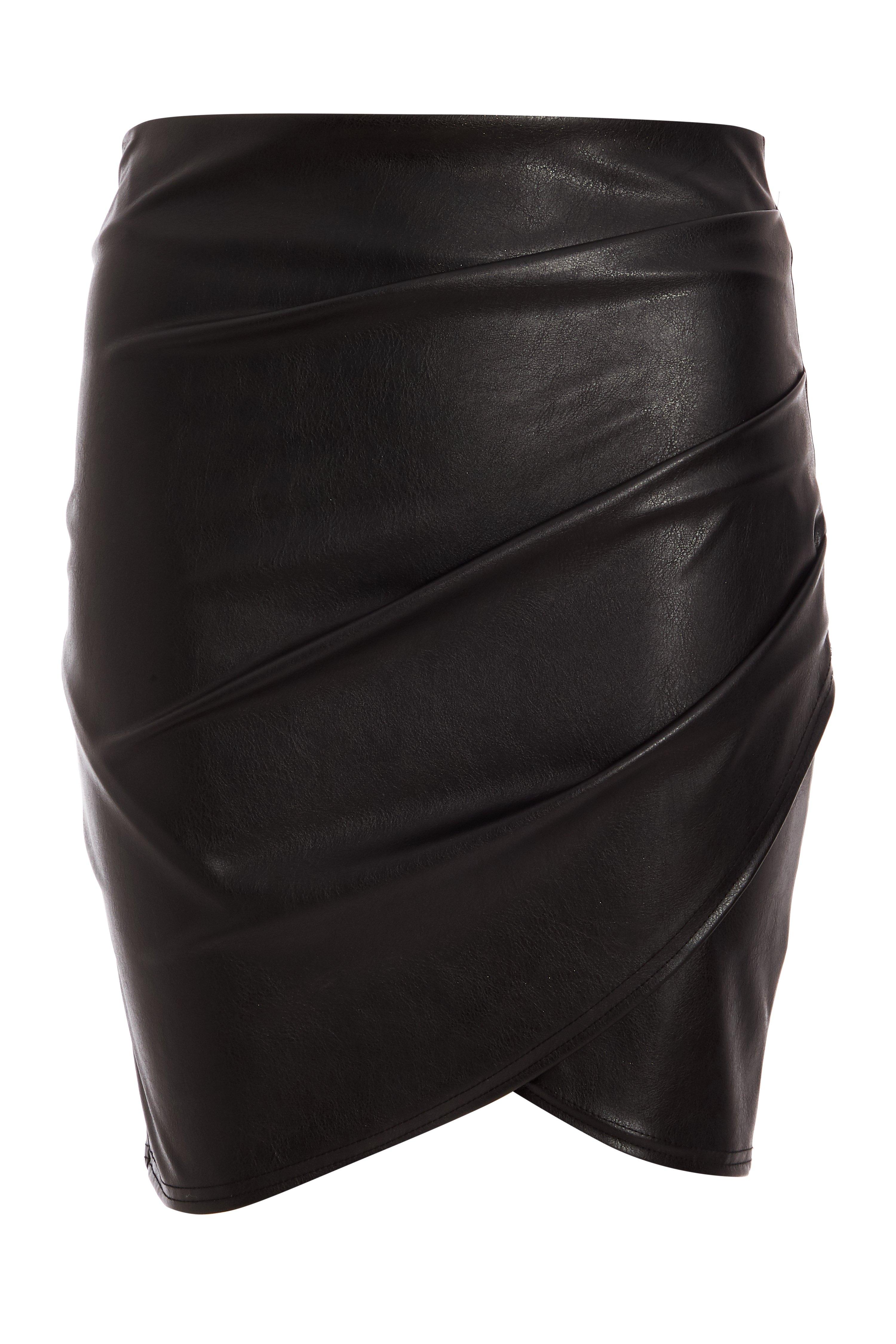 Black Faux Leather Ruched Mini Skirt - Quiz Clothing