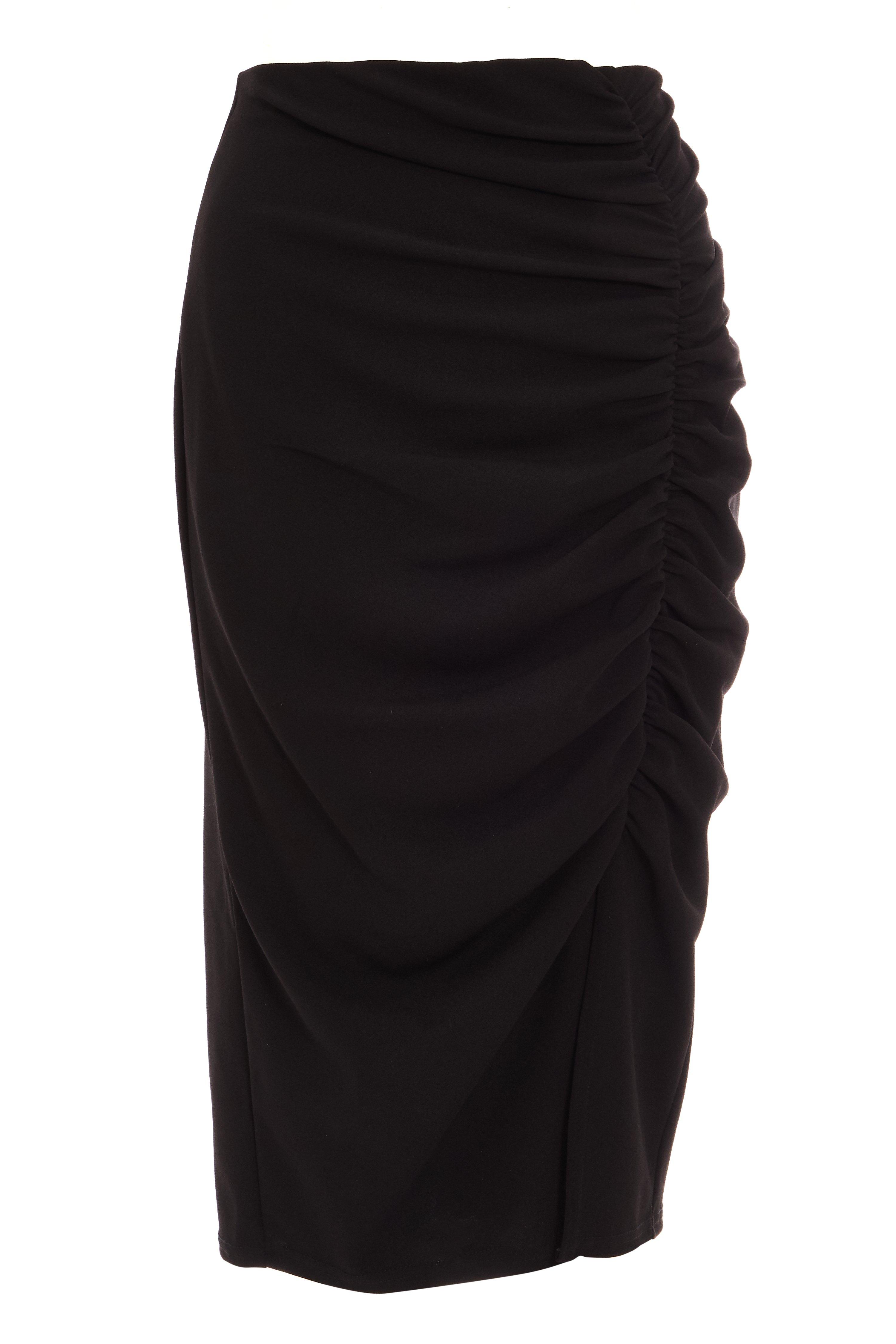 Black Ruched Midi Skirt - Quiz Clothing