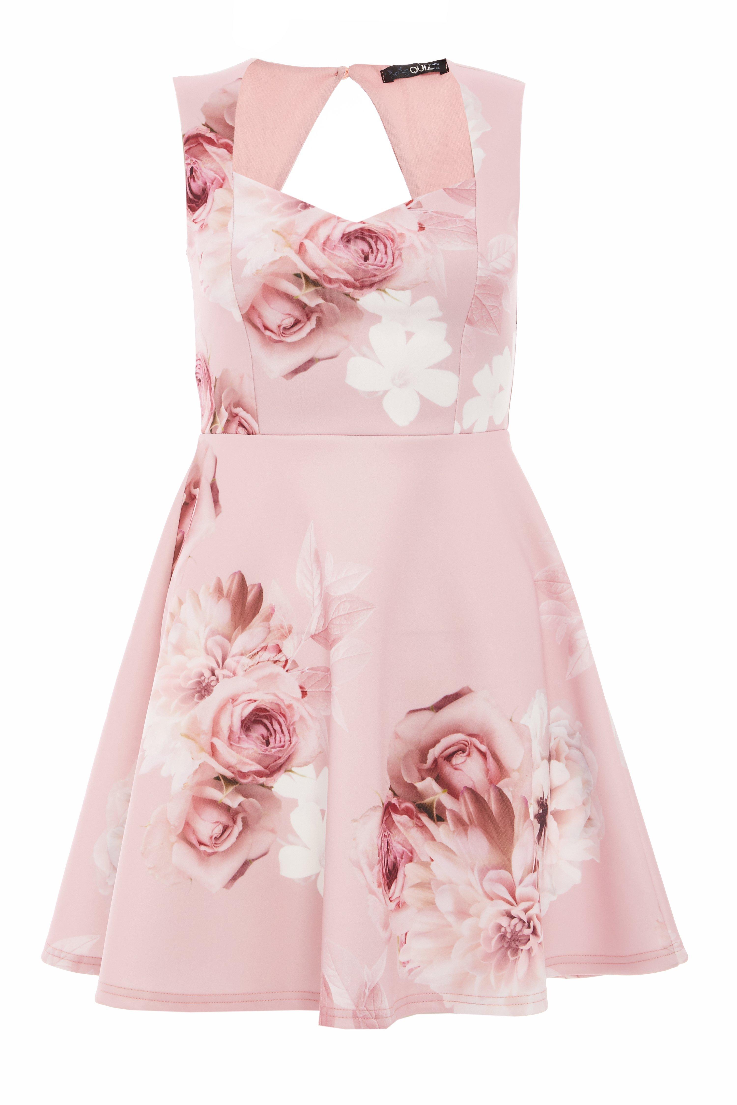 Petite Pink Floral Skater Dress - Quiz Clothing