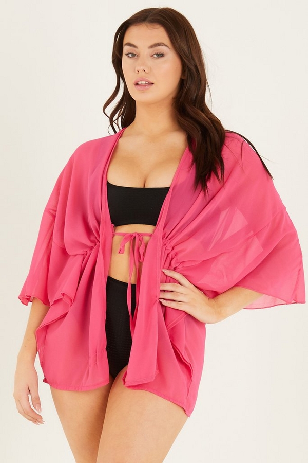 Pink Tie Waist Kimono