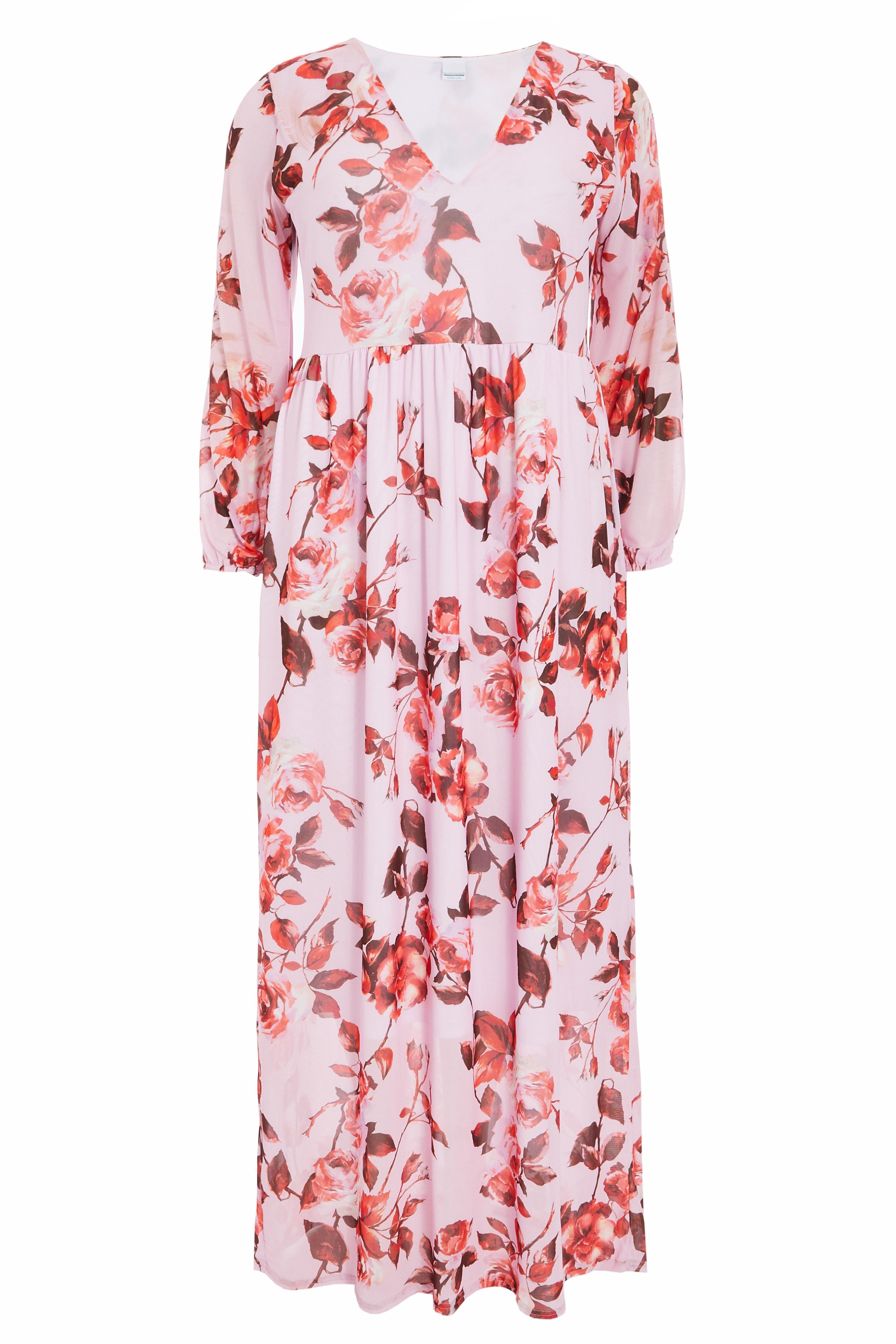 Curve Pink Floral Maxi Dress - Quiz Clothing