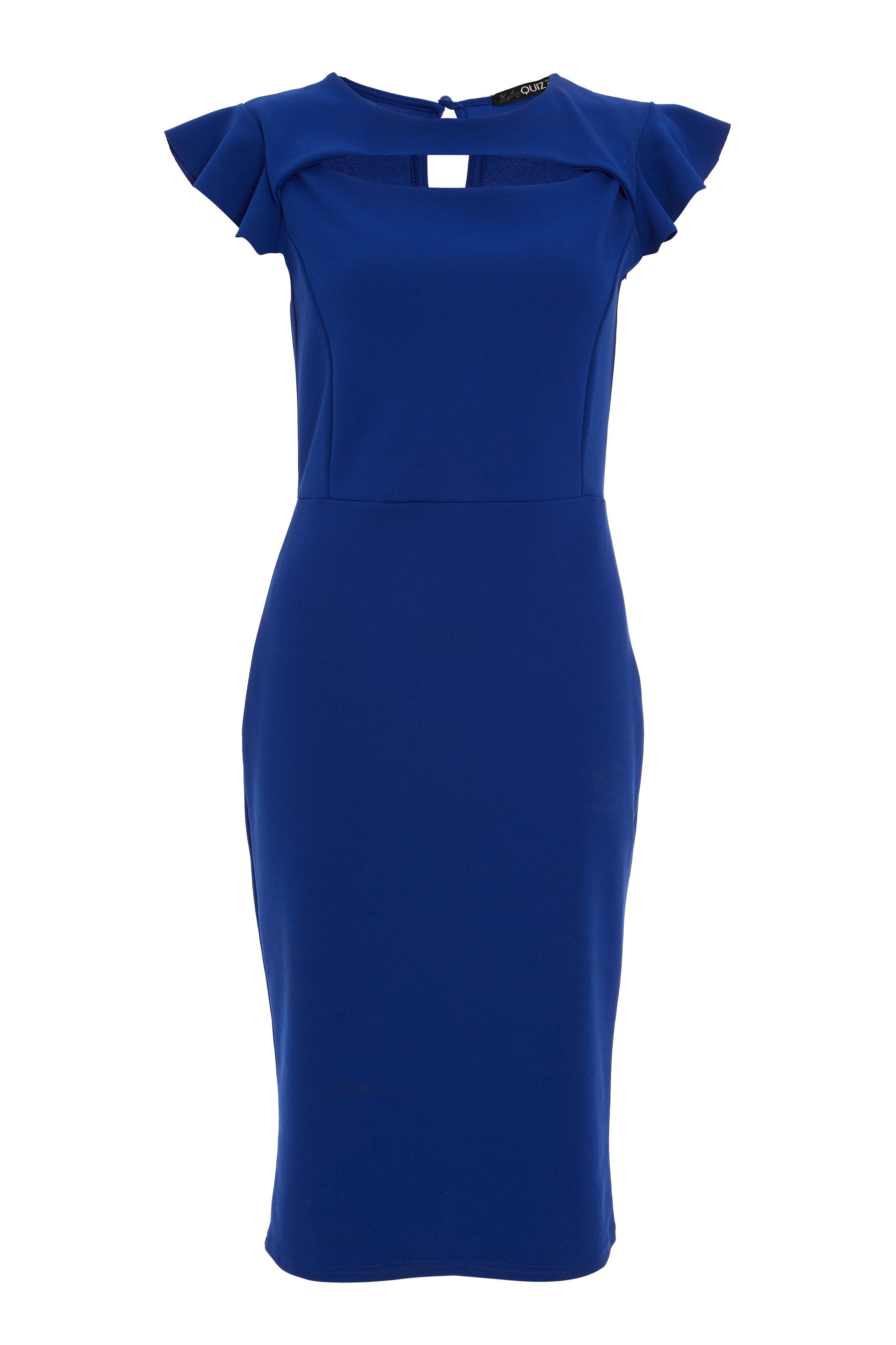 Royal Blue Frill Sleeve Midi Dress - Quiz Clothing