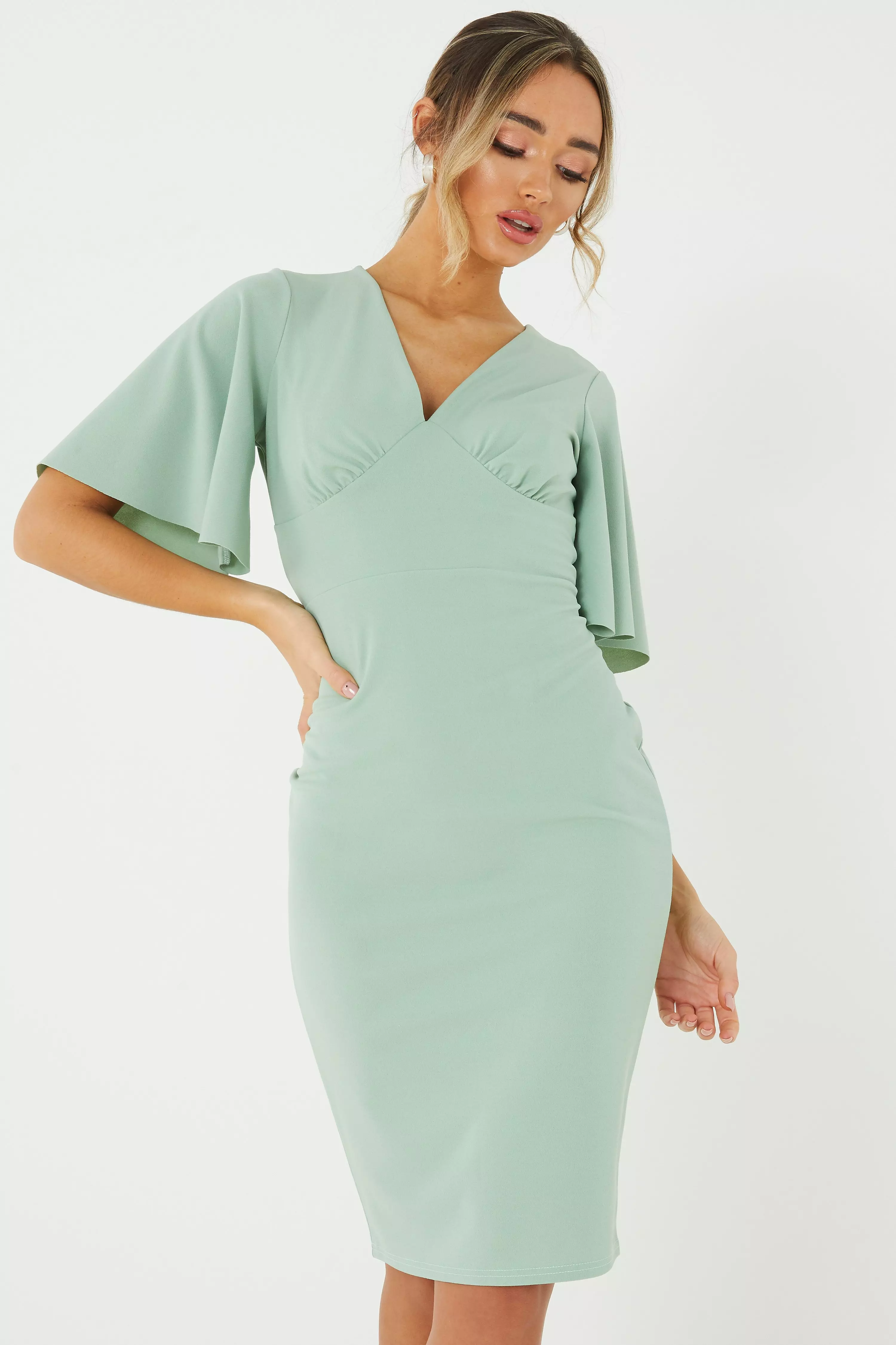 angel sleeve midi dress