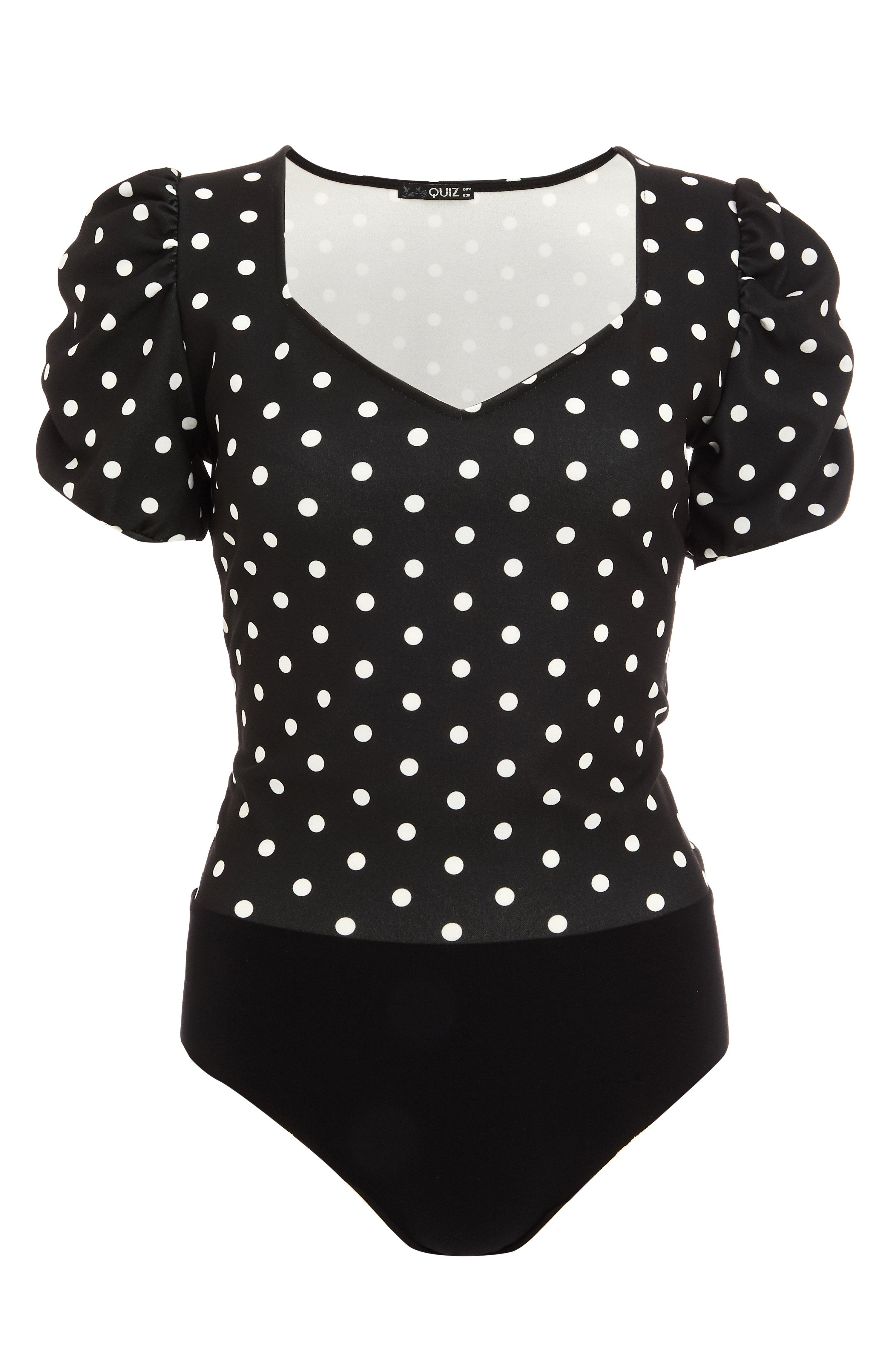 Black Polka Dot Bodysuit - Quiz Clothing
