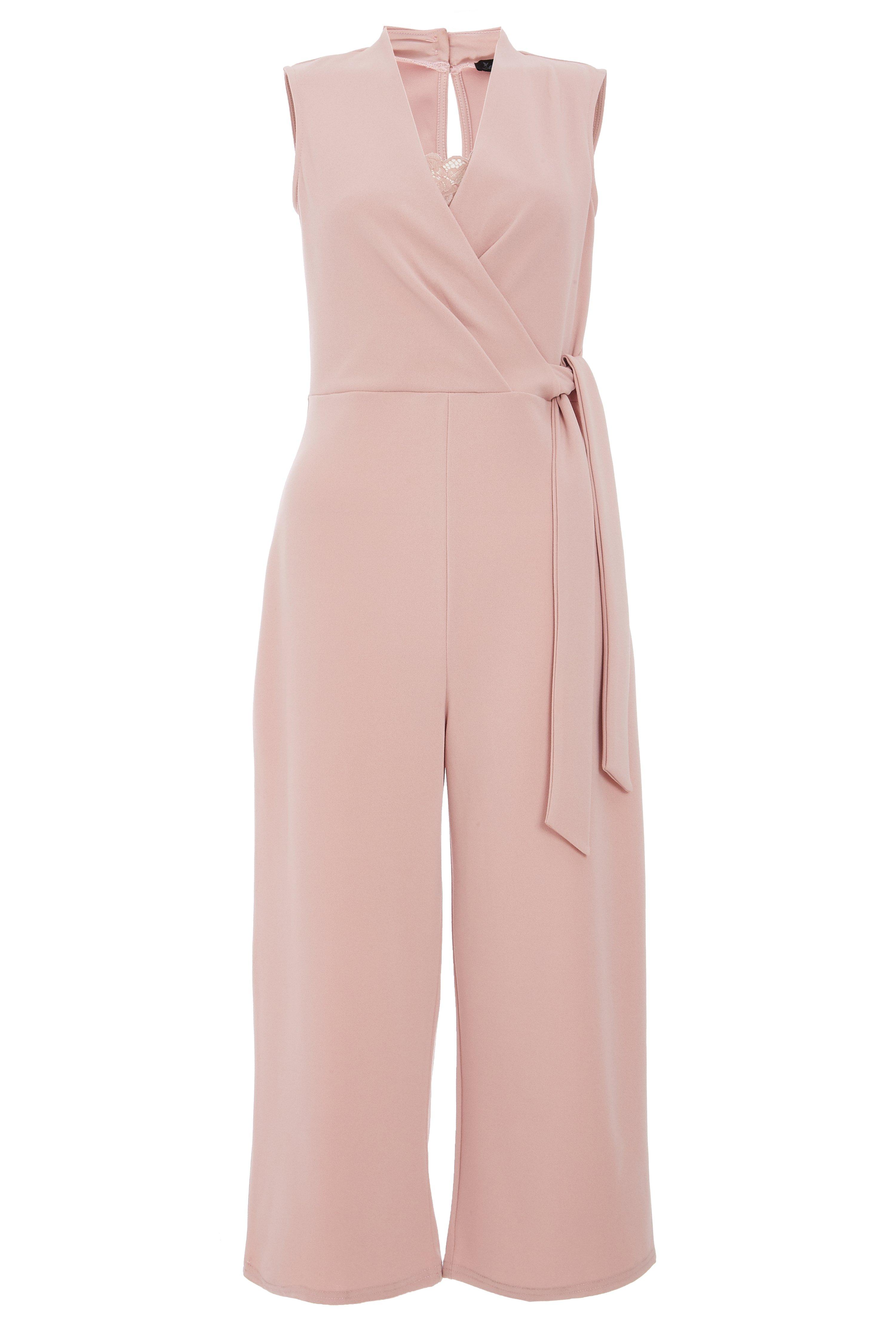 Pink V Neck Culotte Jumpsuit - Quiz Clothing