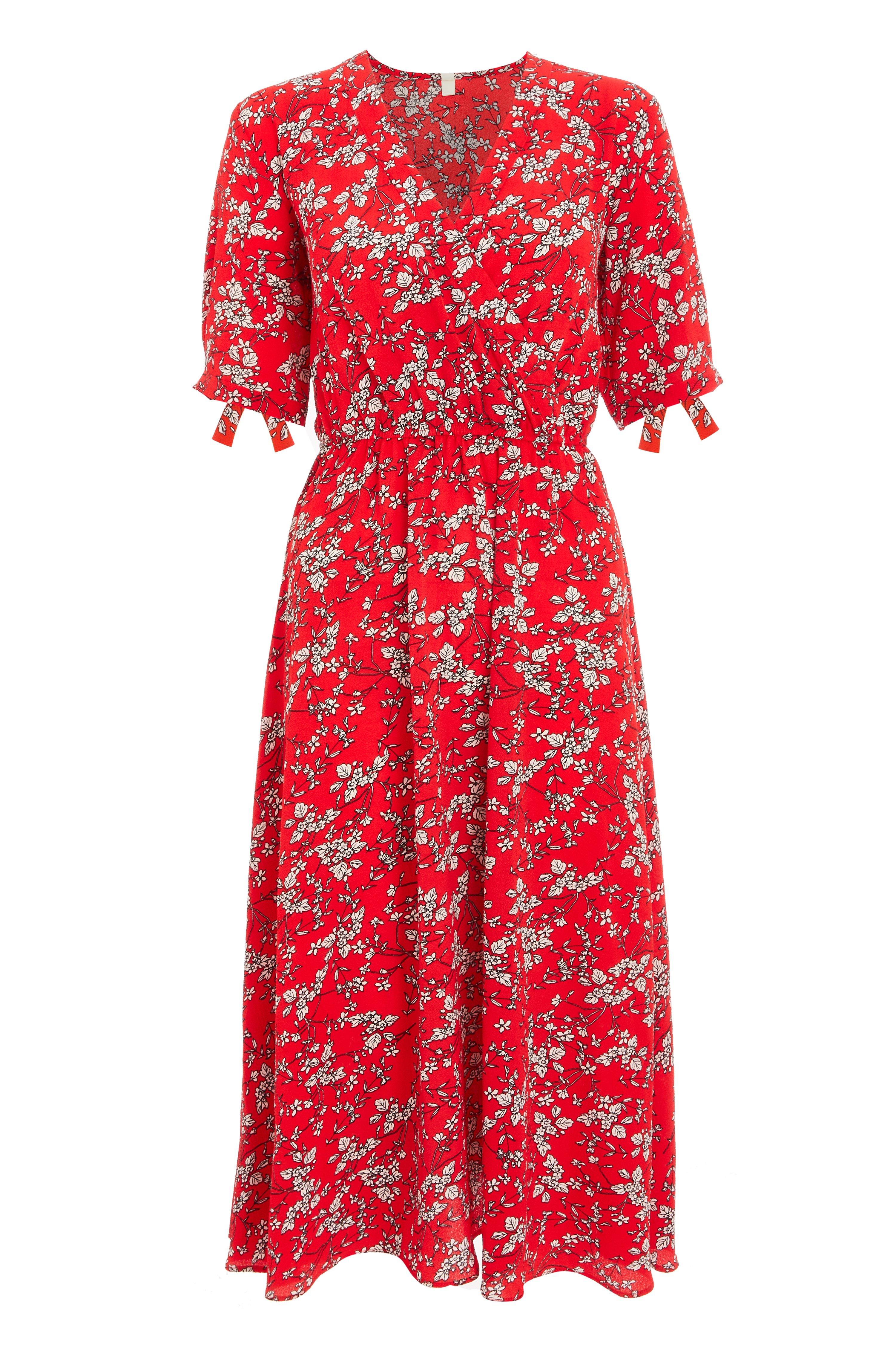 Red Floral Wrap Front Midaxi Dress - Quiz Clothing