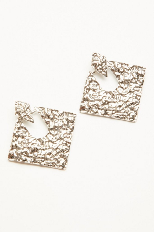 Silver Crushed Diamond Drop Earrings