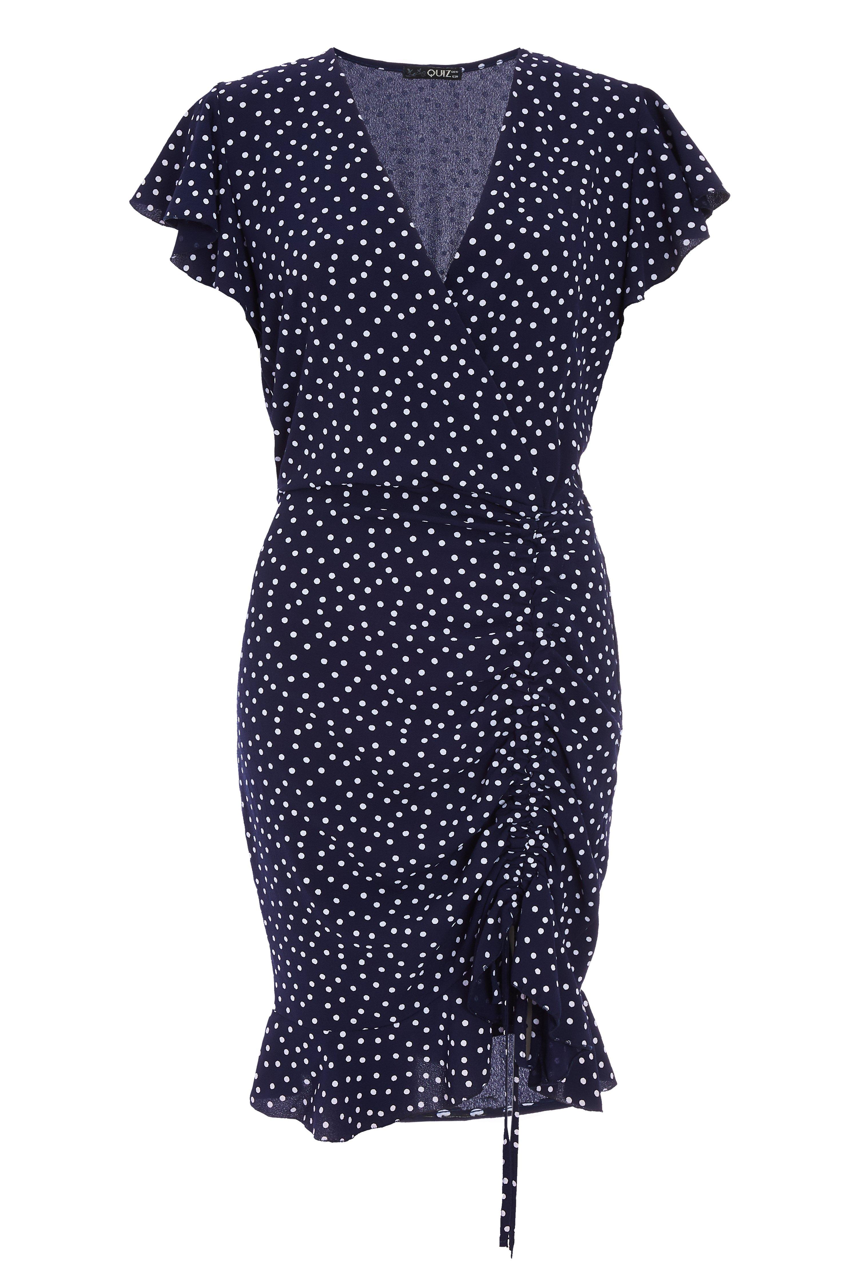 Navy Polka Dot Wrap Midi Dress - Quiz Clothing