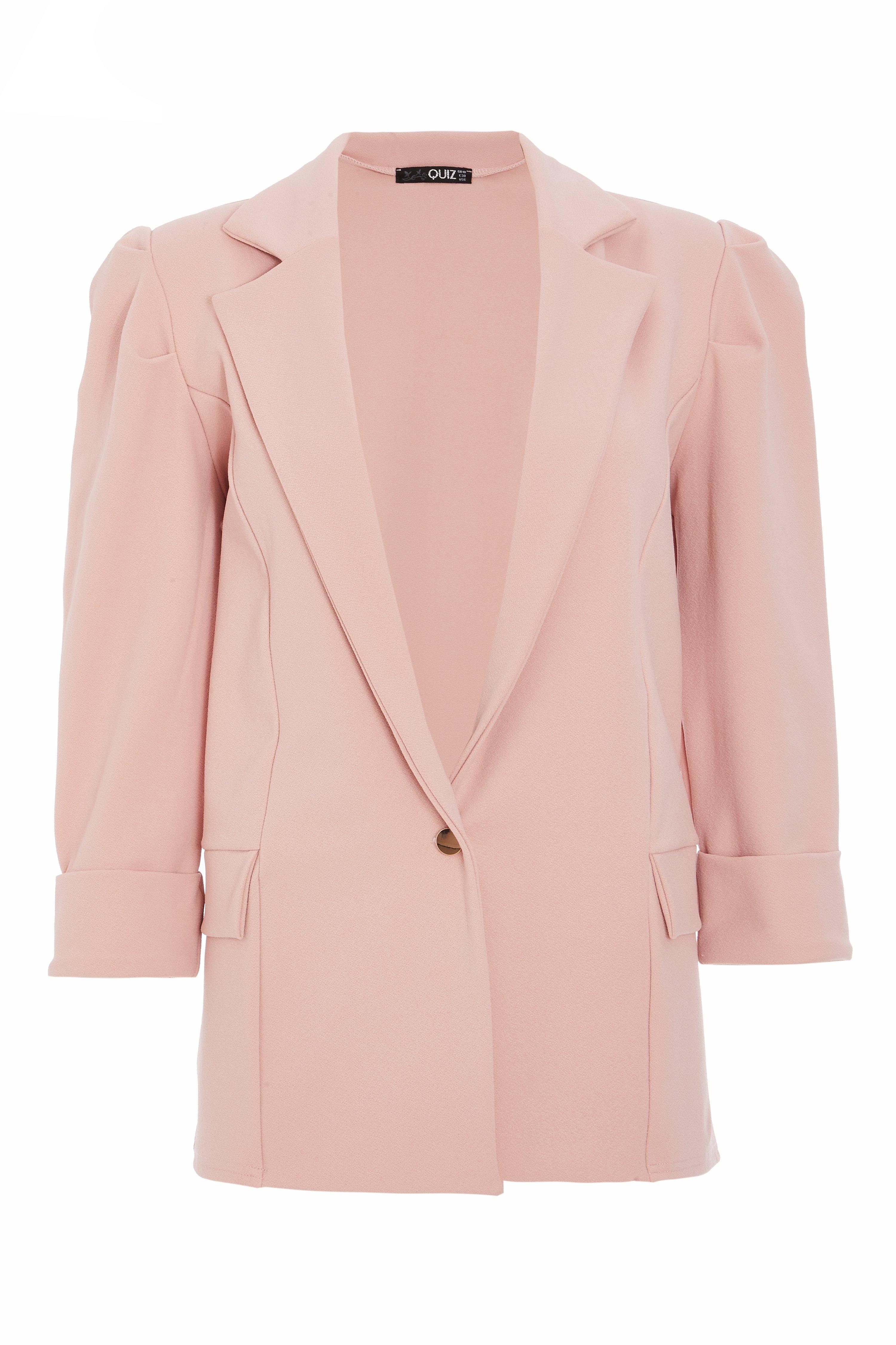 Pink Puff Sleeve Blazer - Quiz Clothing