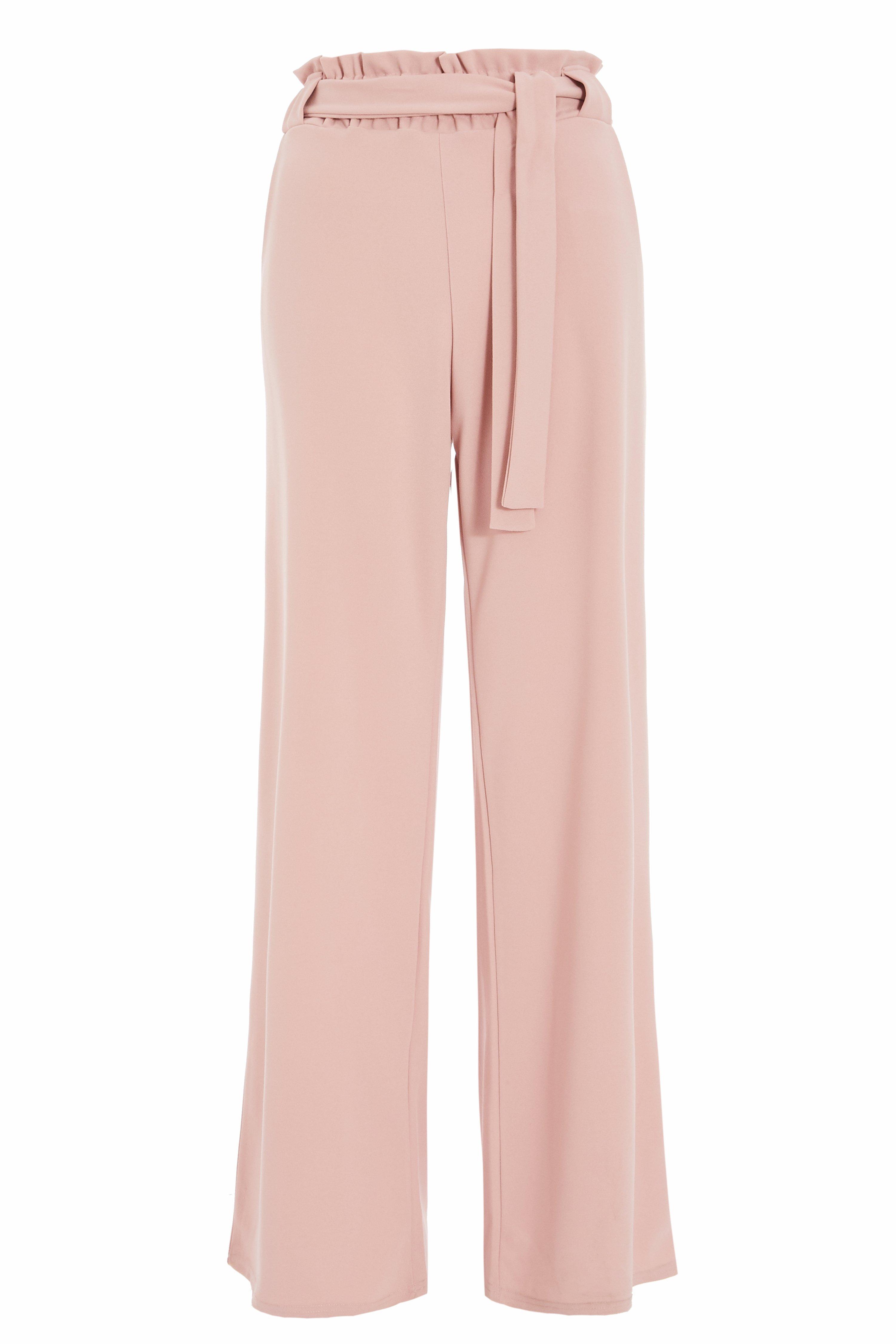 Pink Tie Belt Palazzo Trousers - Quiz Clothing