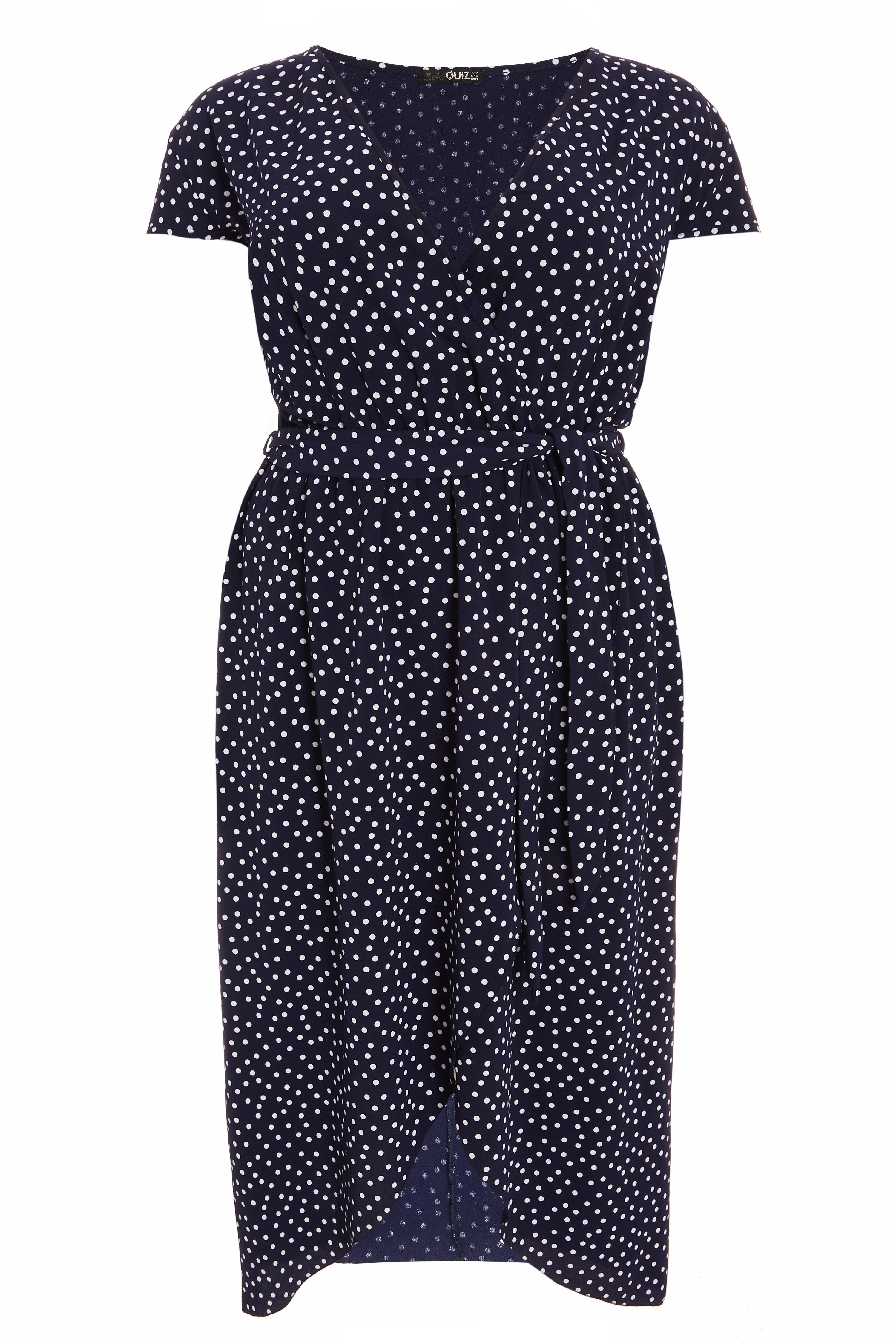 Curve Navy Polka Dot Wrap Dress - Quiz Clothing