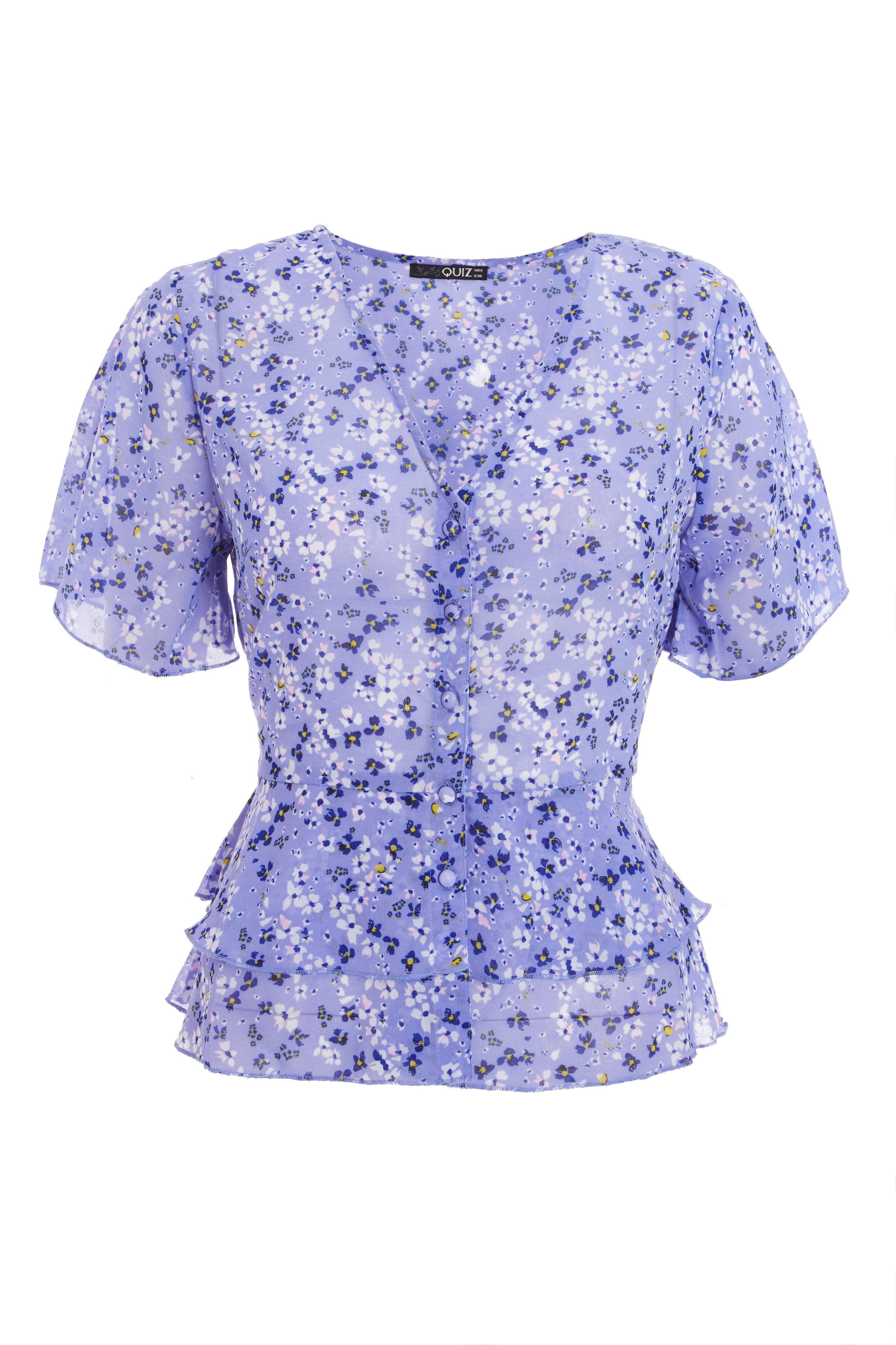 Lilac Chiffon Floral Peplum Top - Quiz Clothing