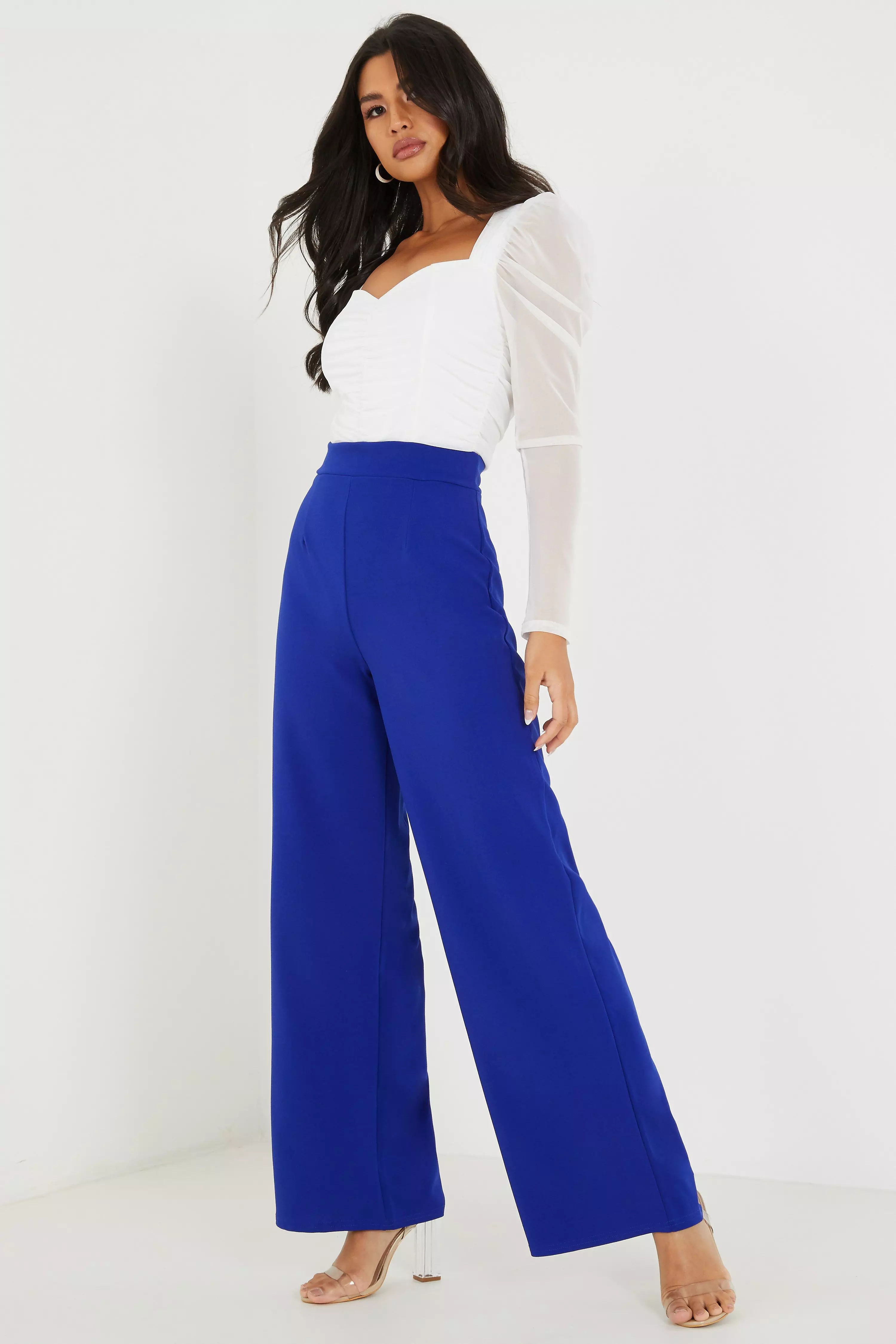 Royal blue wide leg trousers Clearance