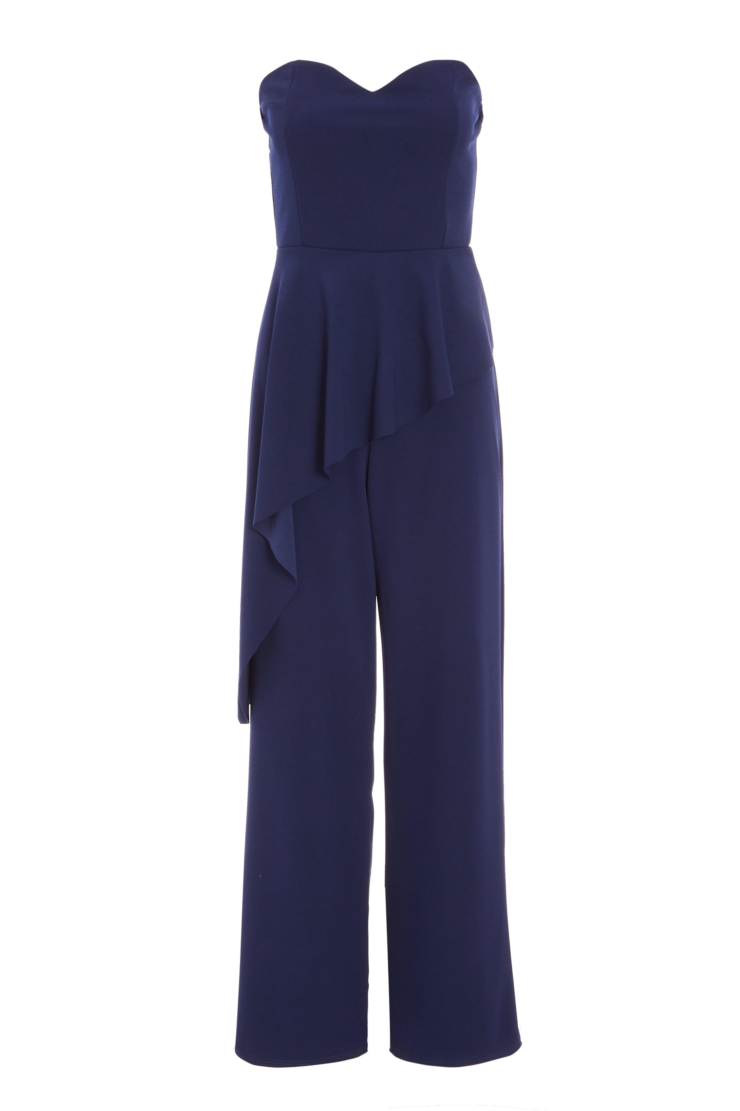 Navy Waterfall Bandeau Jumpsuit - Quiz Clothing