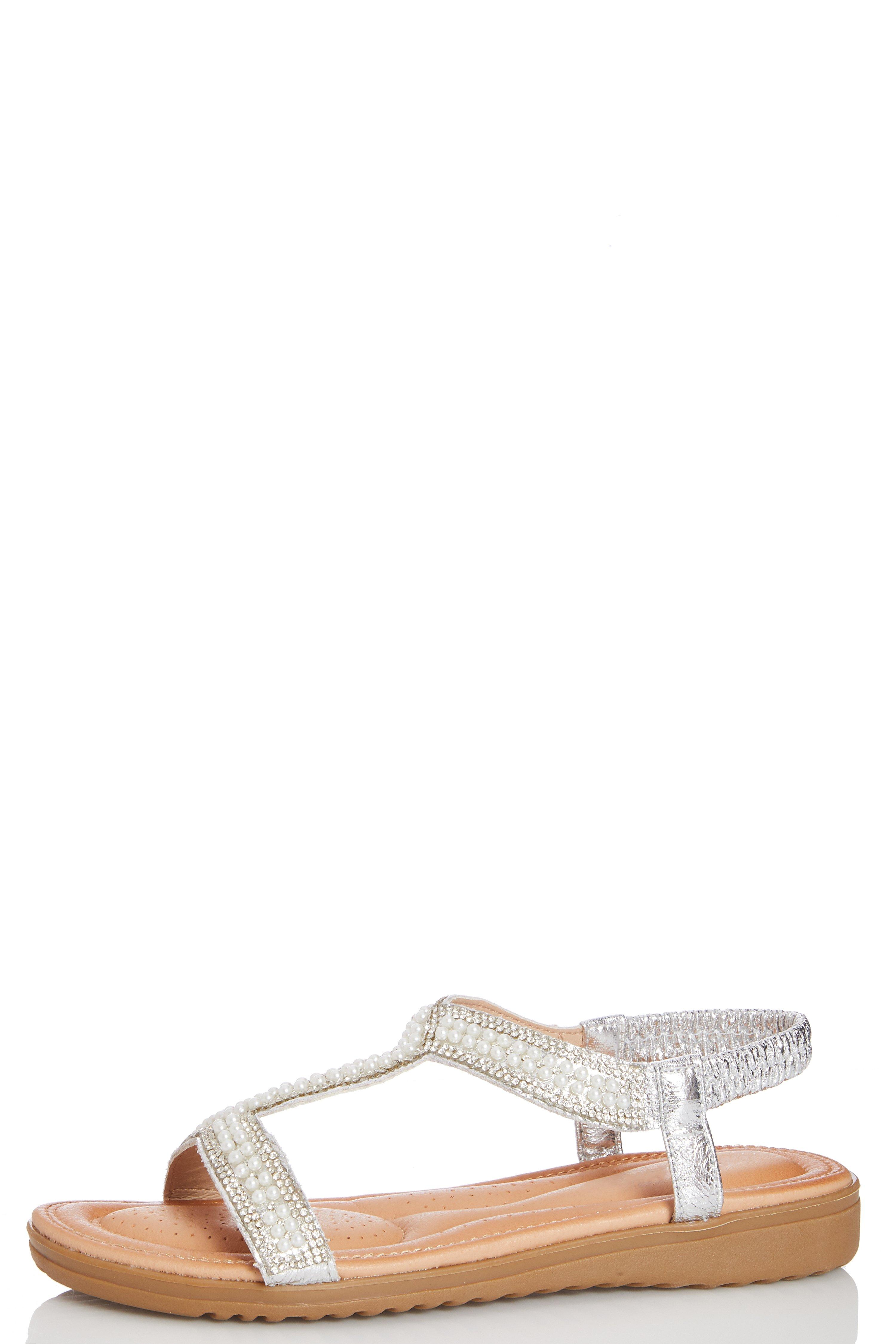 silver embellished sandals flat