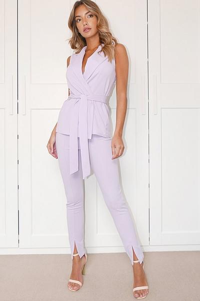 Lilac High Waist Split Tapered Trousers