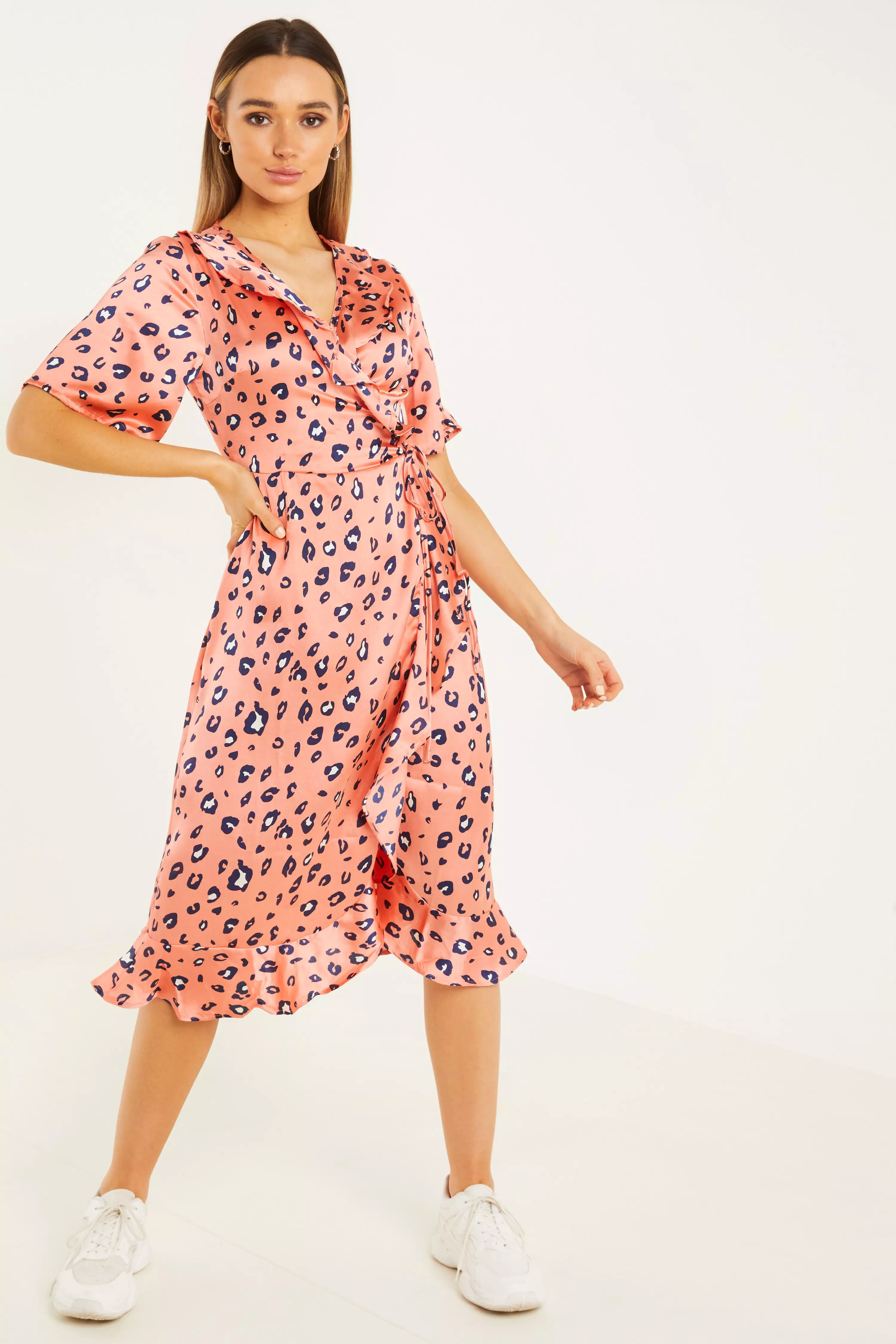 coral leopard print dress