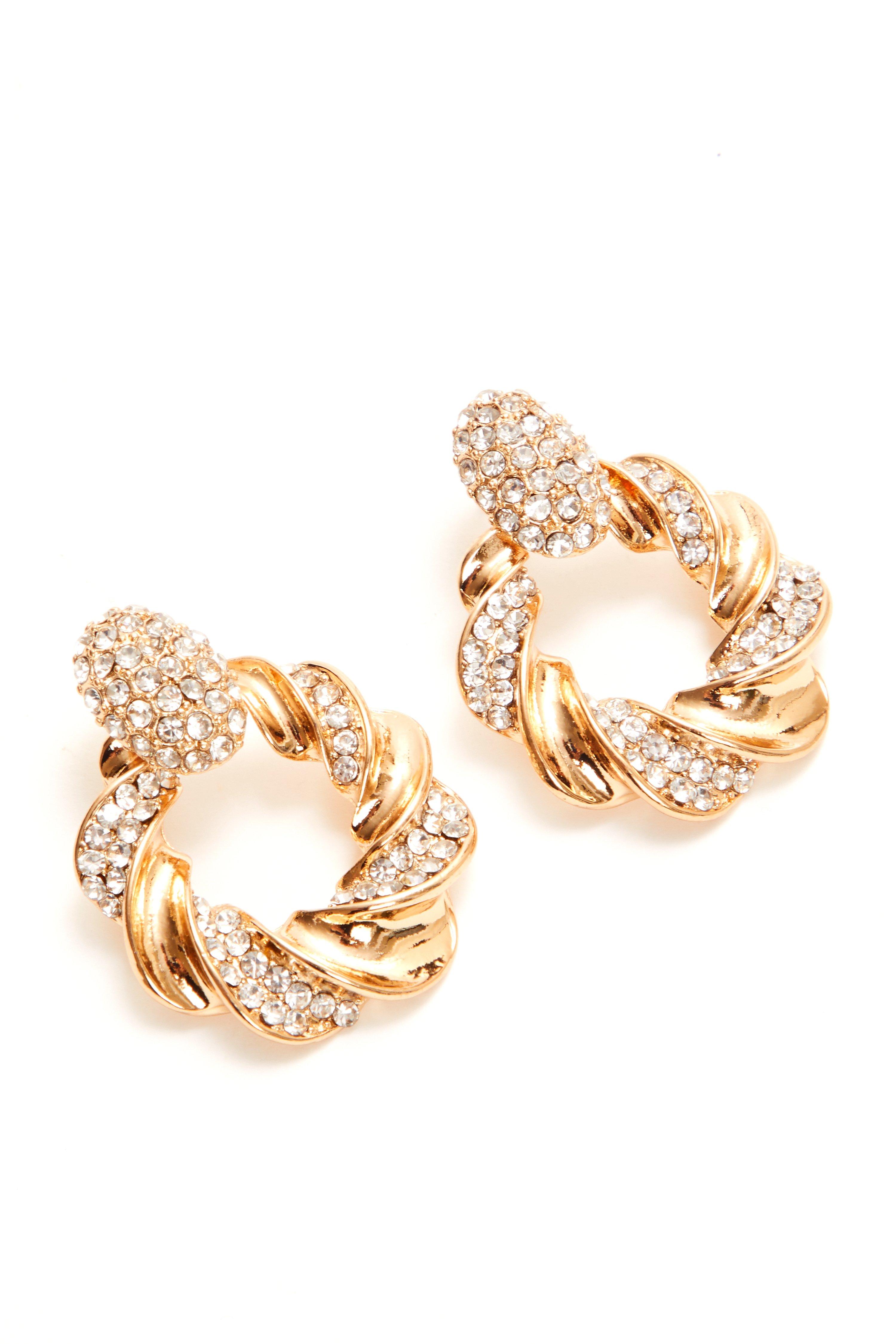 Gold Diamante Twist Circle Earrings Quiz Clothing